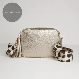 Verona Crossbody Gold Tassel Bag With Light Pink Leopard Strap