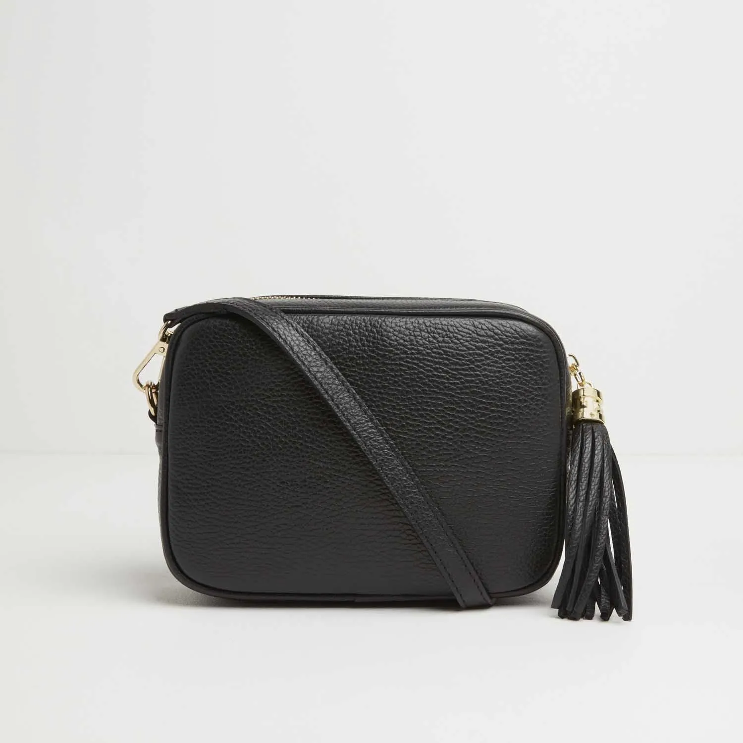 Verona Crossbody Tassel Black Bag with Green Stripe Strap