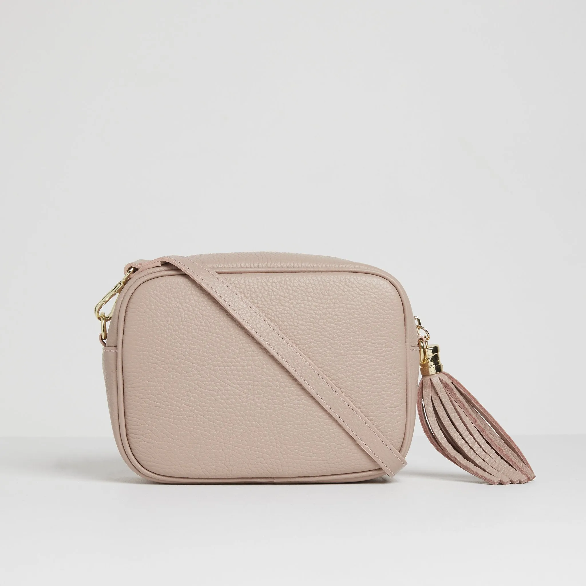Verona Crossbody Tassel Blush Bag with Black and White Chevron Strap
