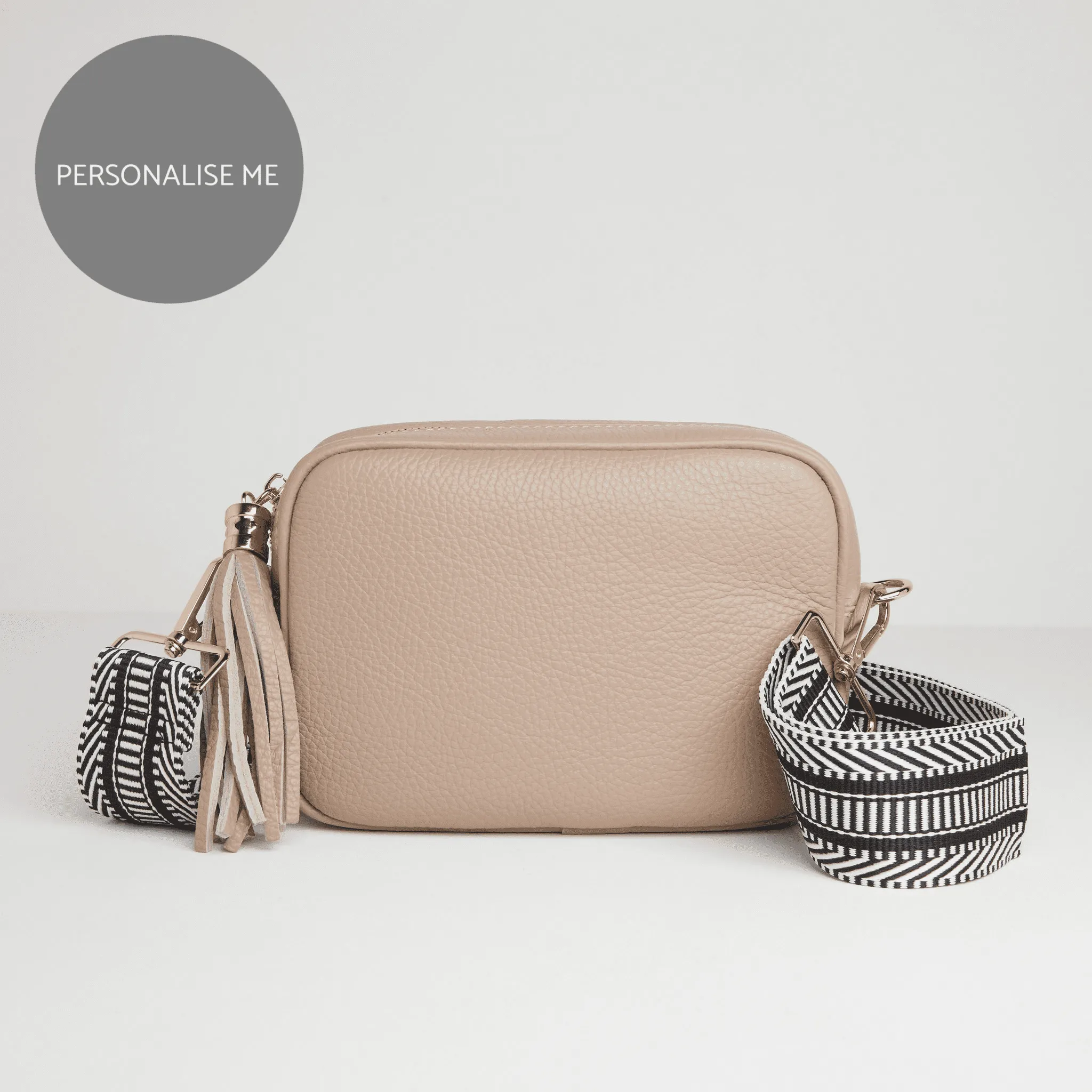 Verona Crossbody Tassel Blush Bag with Black and White Chevron Strap