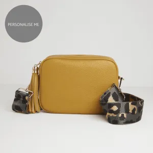 Verona Crossbody Tassel Mustard Bag with Dark Leopard Strap