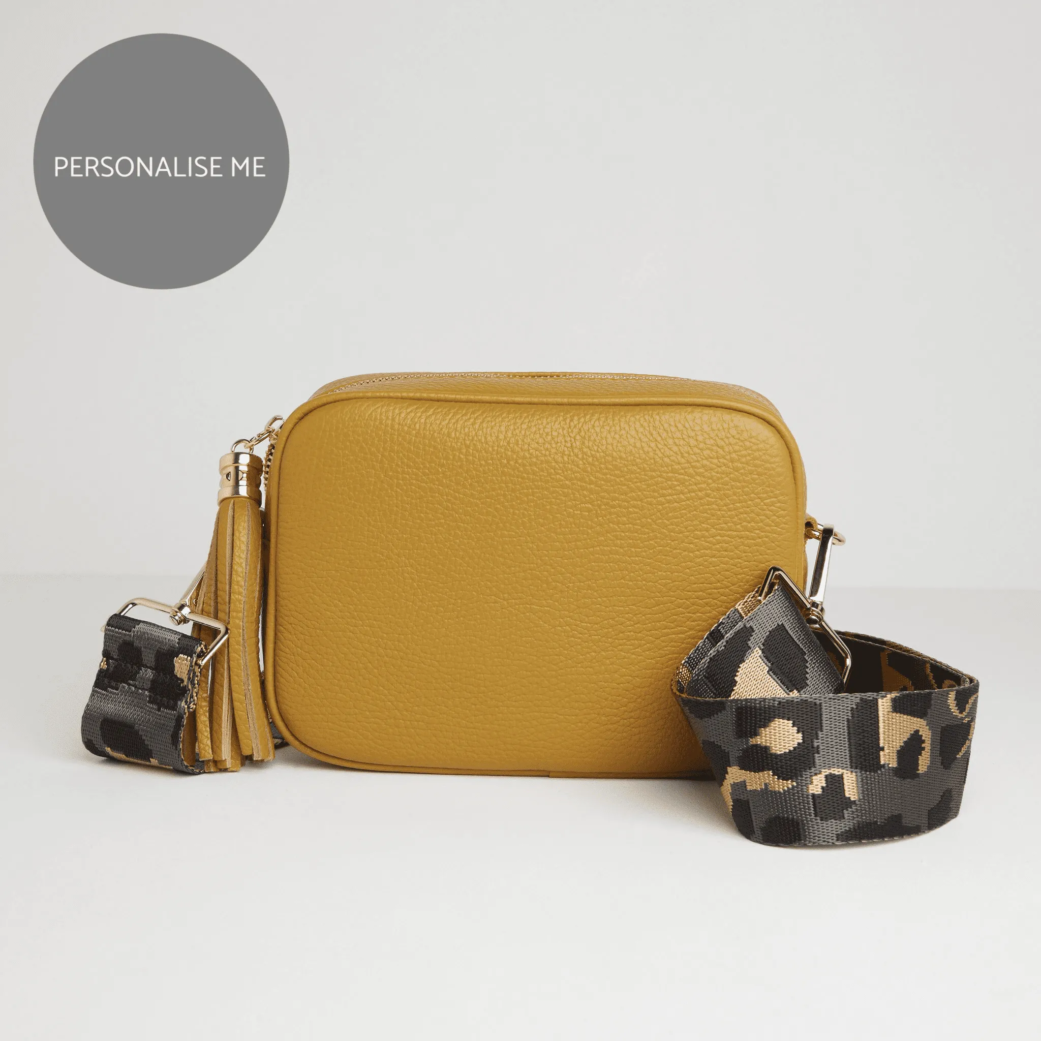Verona Crossbody Tassel Mustard Bag with Dark Leopard Strap