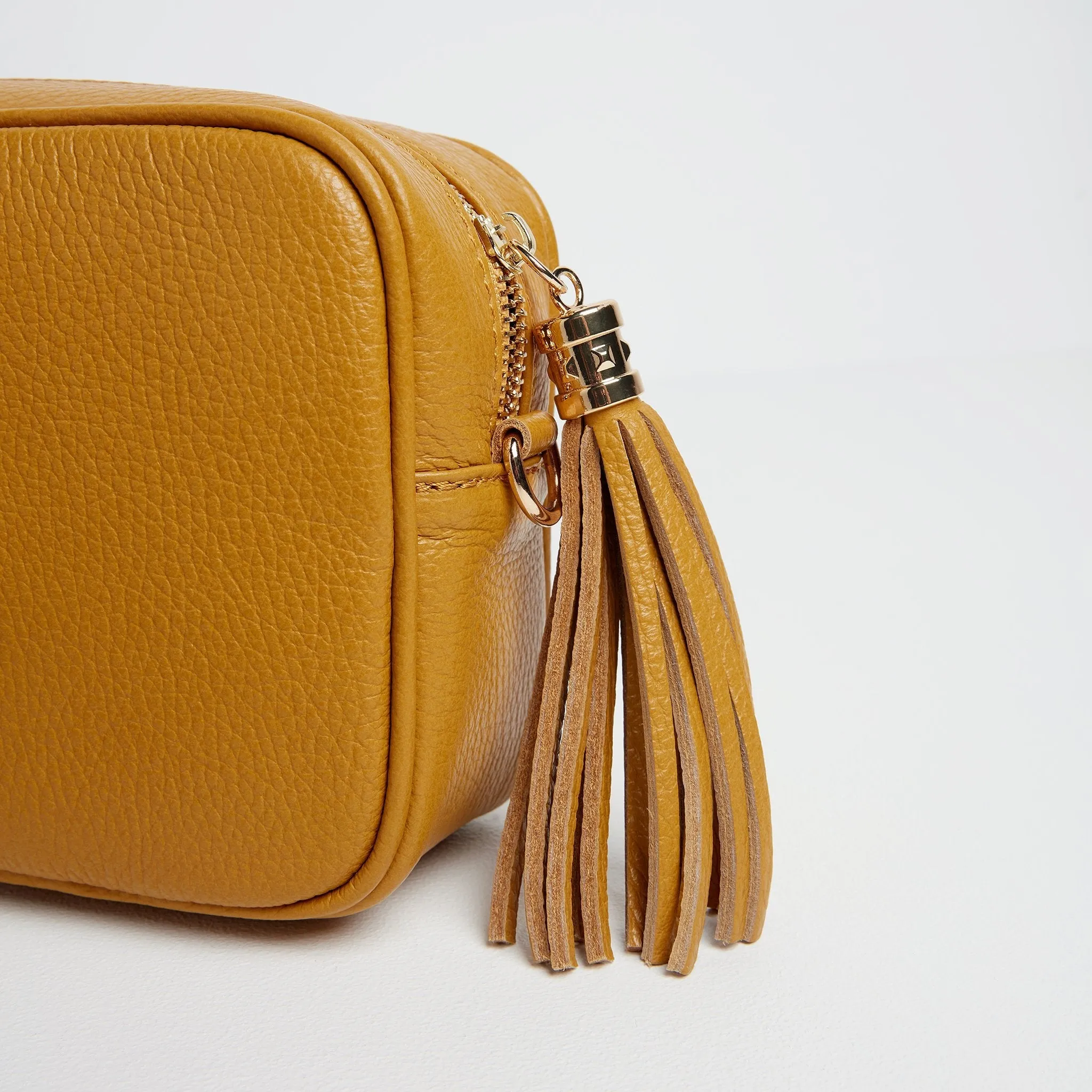 Verona Crossbody Tassel Mustard Bag with Dark Leopard Strap