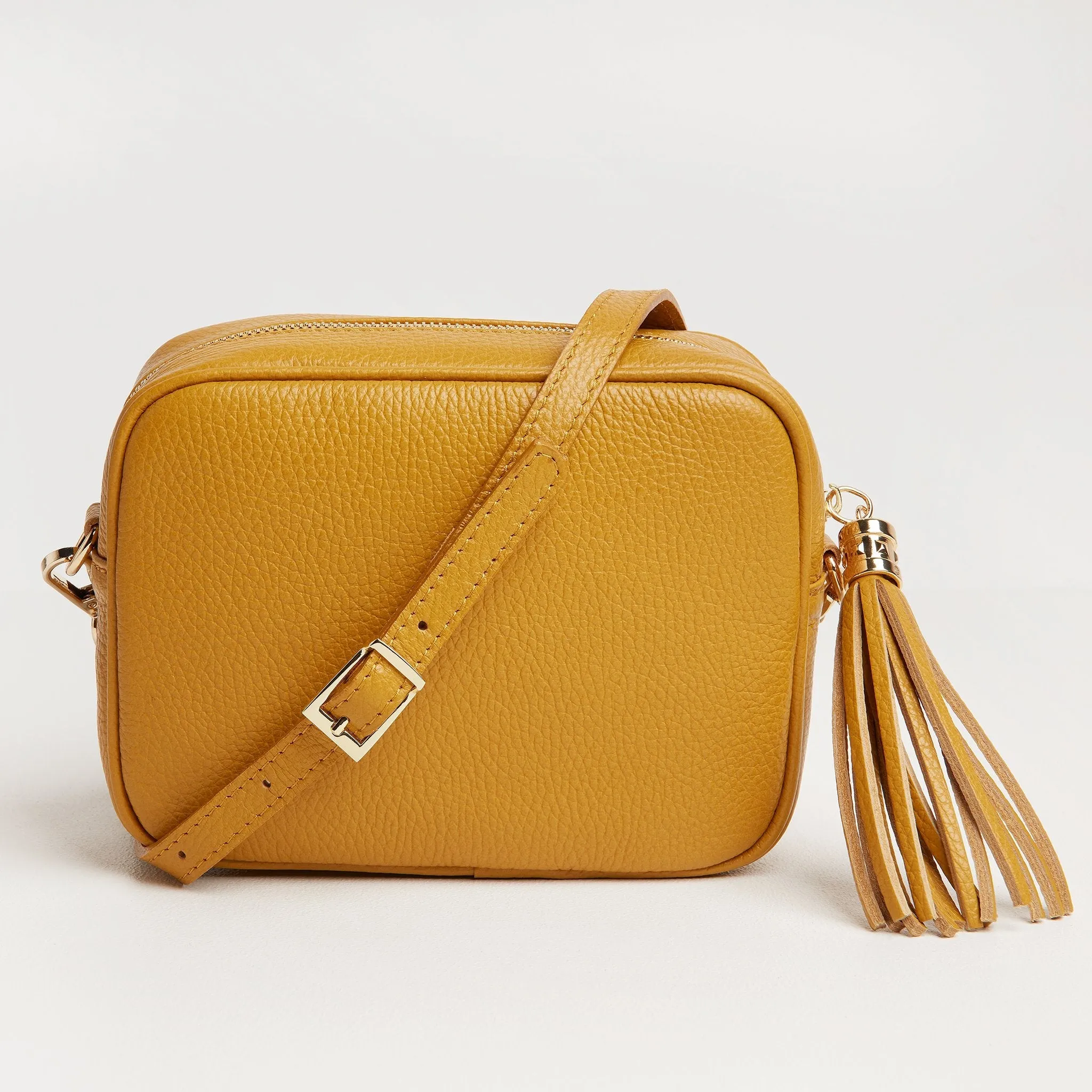 Verona Crossbody Tassel Mustard Bag with Dark Leopard Strap