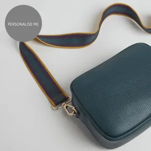 Verona Crossbody Tassel Teal Bag with Purple Stripe Strap