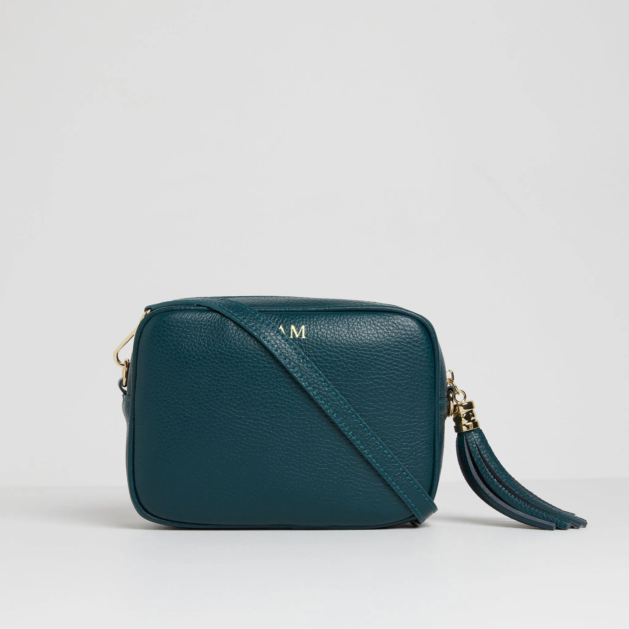 Verona Crossbody Tassel Teal Bag with Purple Stripe Strap