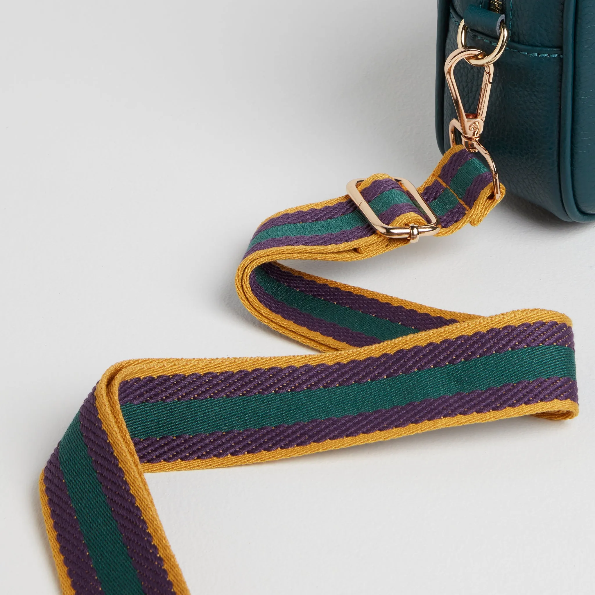 Verona Crossbody Tassel Teal Bag with Purple Stripe Strap