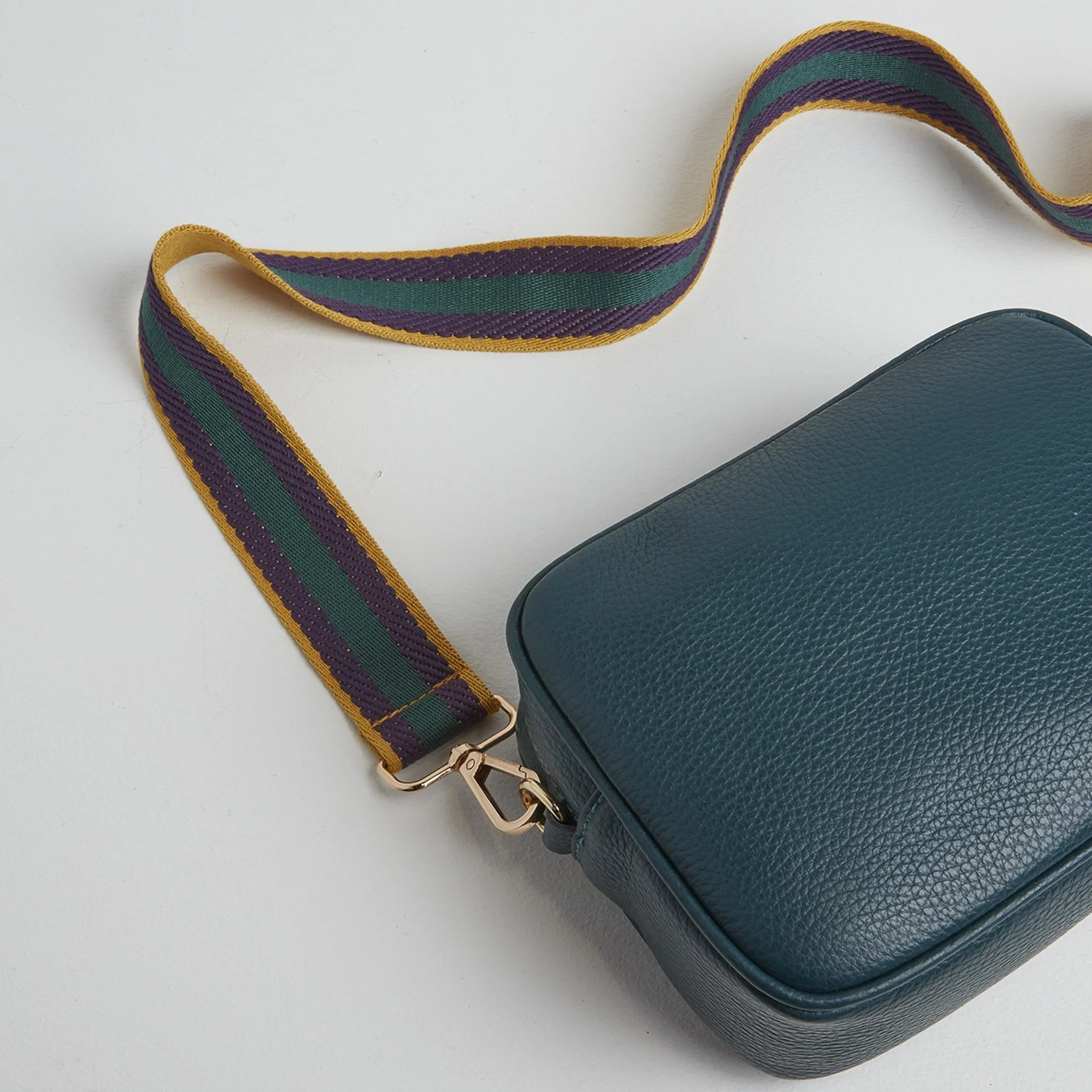 Verona Crossbody Tassel Teal Bag with Purple Stripe Strap