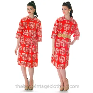 Vintage 1960s RARE Marimekko Puketti Dress Orange Print Original not Made  S M