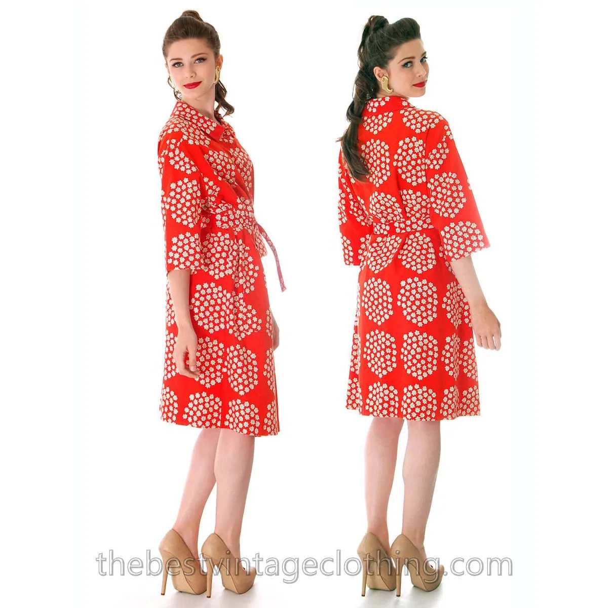 Vintage 1960s RARE Marimekko Puketti Dress Orange Print Original not Made  S M