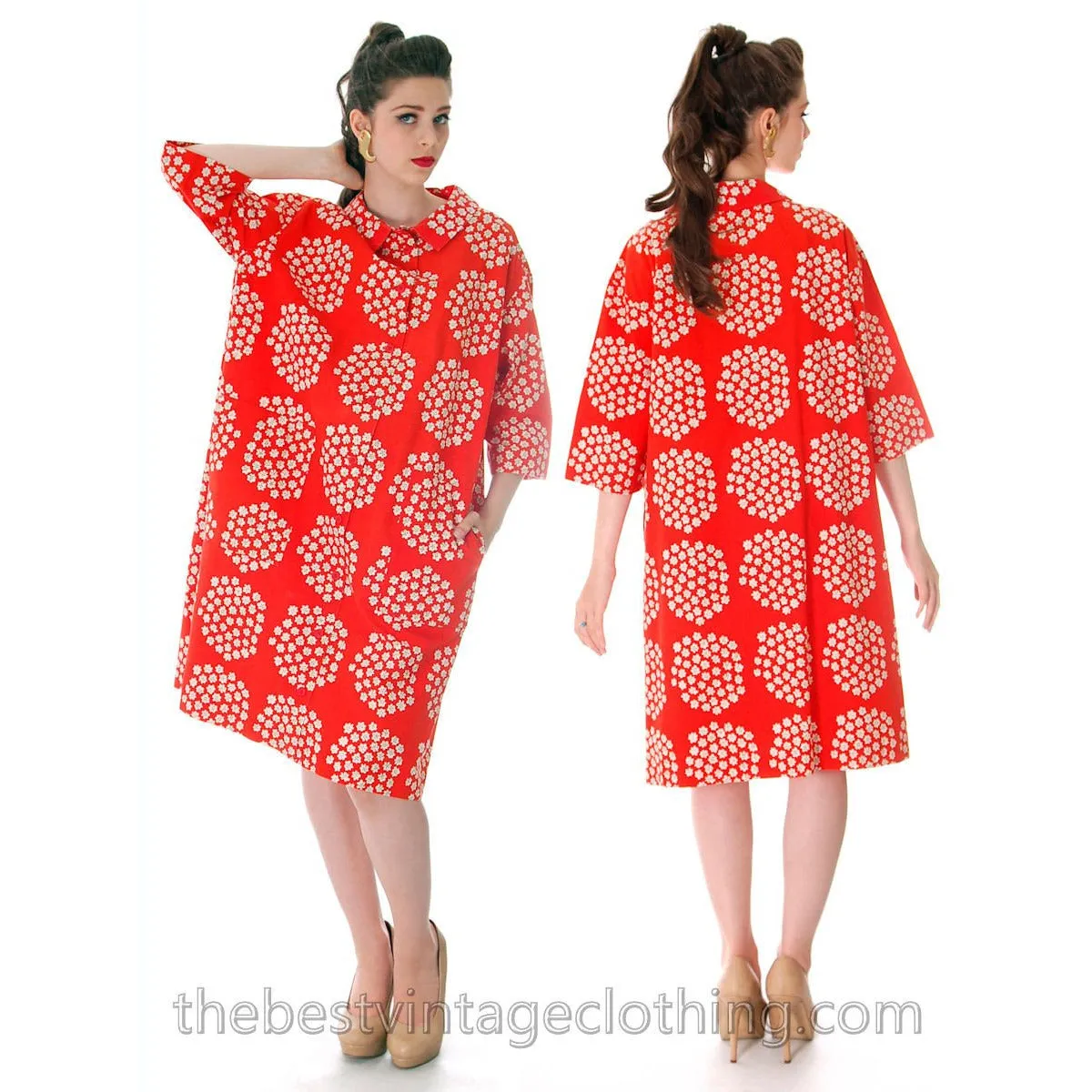 Vintage 1960s RARE Marimekko Puketti Dress Orange Print Original not Made  S M