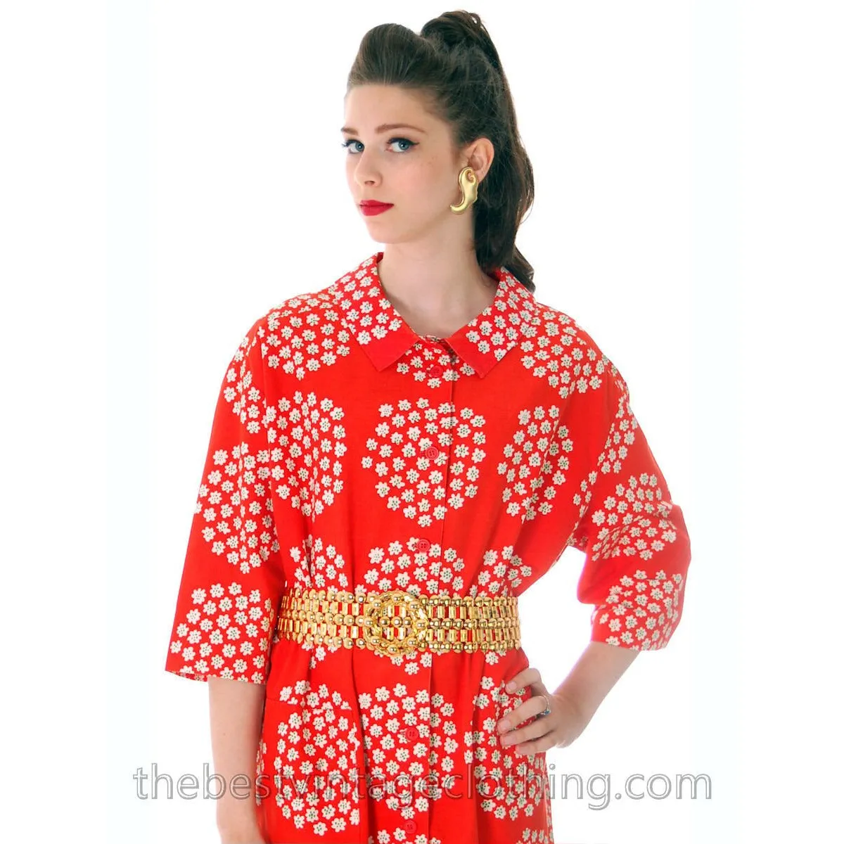 Vintage 1960s RARE Marimekko Puketti Dress Orange Print Original not Made  S M