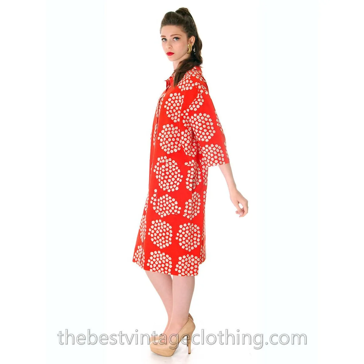 Vintage 1960s RARE Marimekko Puketti Dress Orange Print Original not Made  S M