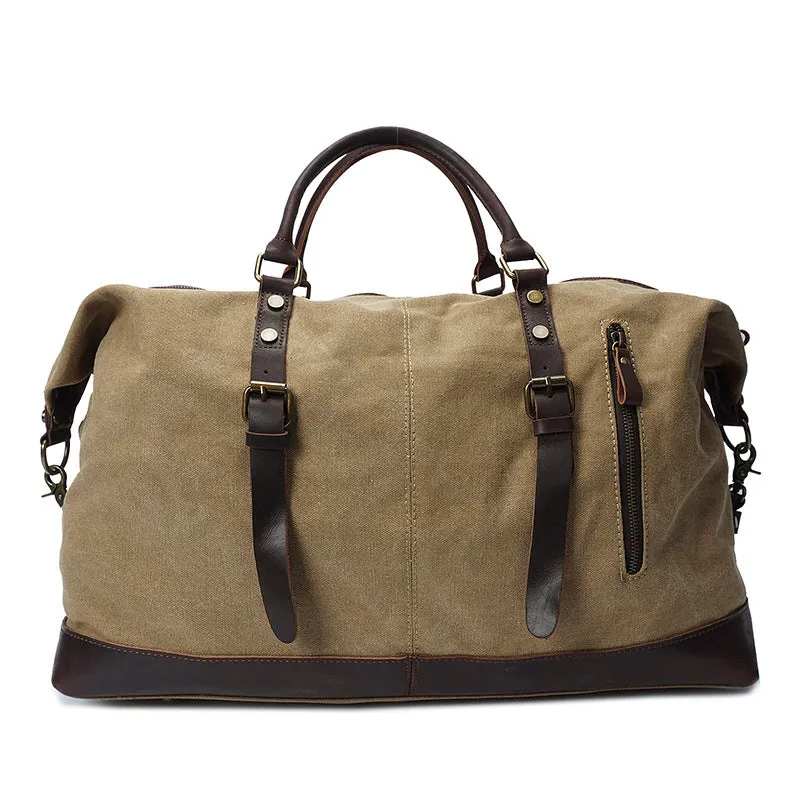 Vintage Canvas Leather Shoulder Bag Canvas Duffle Bag Crossbody Travel Bag