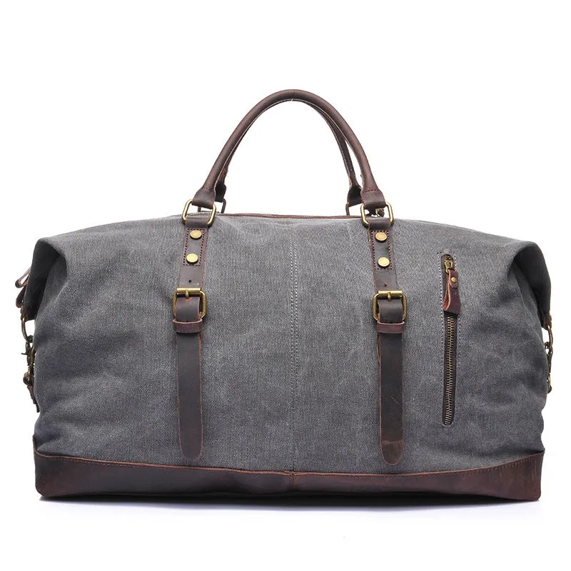 Vintage Canvas Leather Shoulder Bag Canvas Duffle Bag Crossbody Travel Bag
