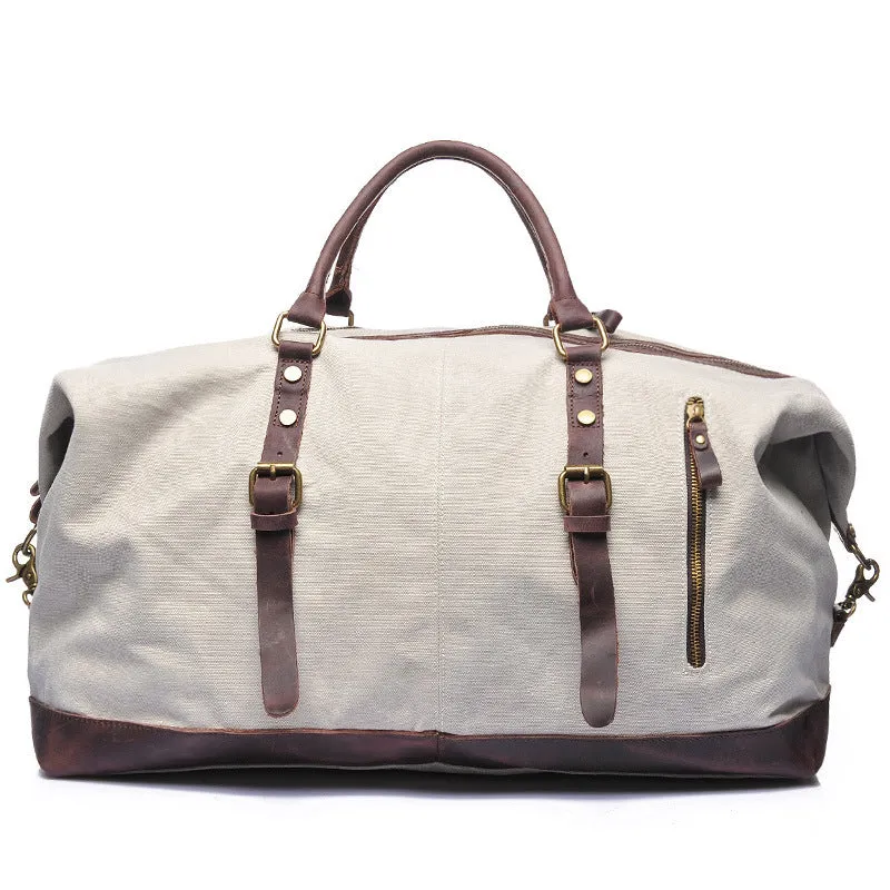 Vintage Canvas Leather Shoulder Bag Canvas Duffle Bag Crossbody Travel Bag