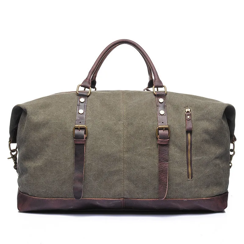 Vintage Canvas Leather Shoulder Bag Canvas Duffle Bag Crossbody Travel Bag