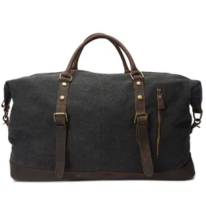 Vintage Canvas Leather Shoulder Bag Canvas Duffle Bag Crossbody Travel Bag