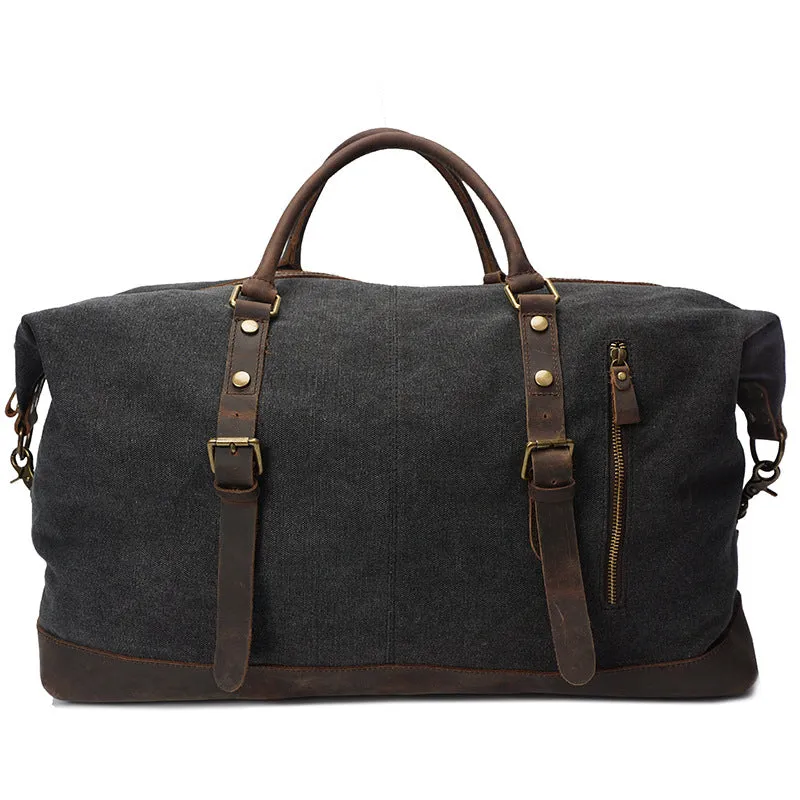 Vintage Canvas Leather Shoulder Bag Canvas Duffle Bag Crossbody Travel Bag