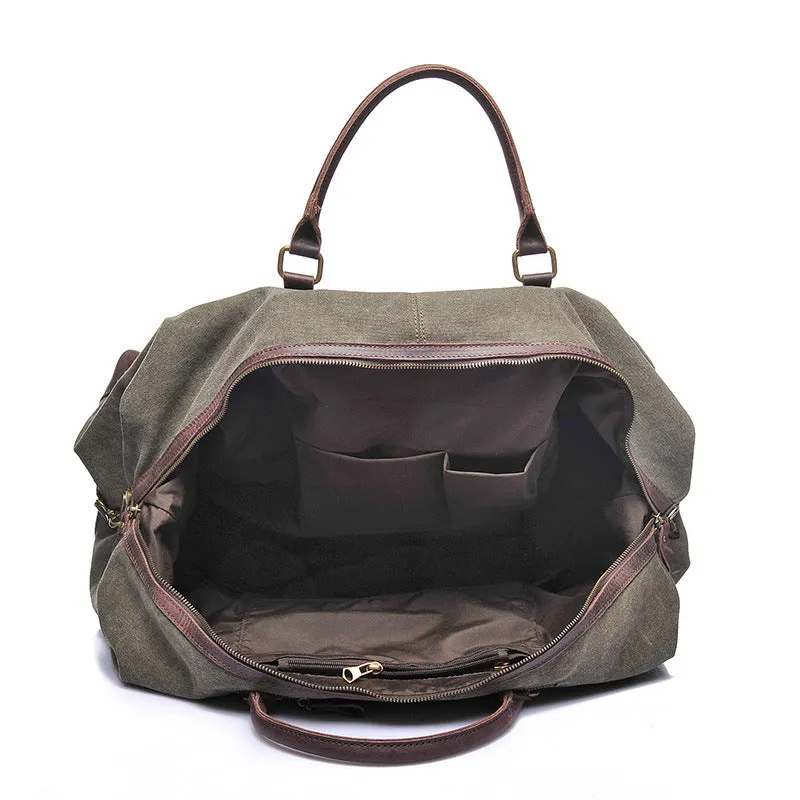 Vintage Canvas Leather Shoulder Bag Canvas Duffle Bag Crossbody Travel Bag