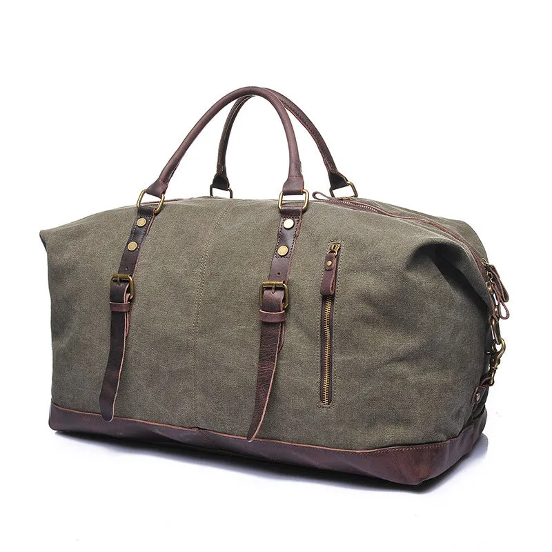 Vintage Canvas Leather Shoulder Bag Canvas Duffle Bag Crossbody Travel Bag