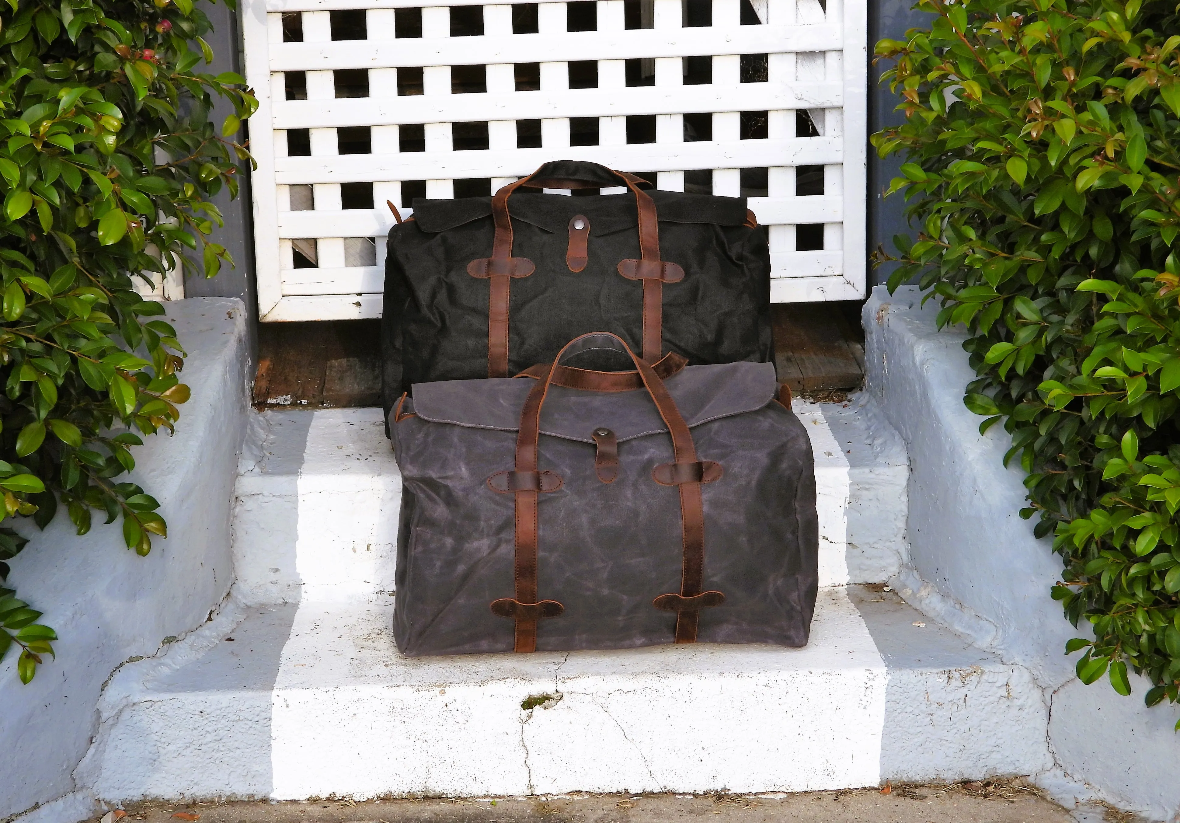 Vintage Style Duffle Bag - Waxed Canvas & Leather
