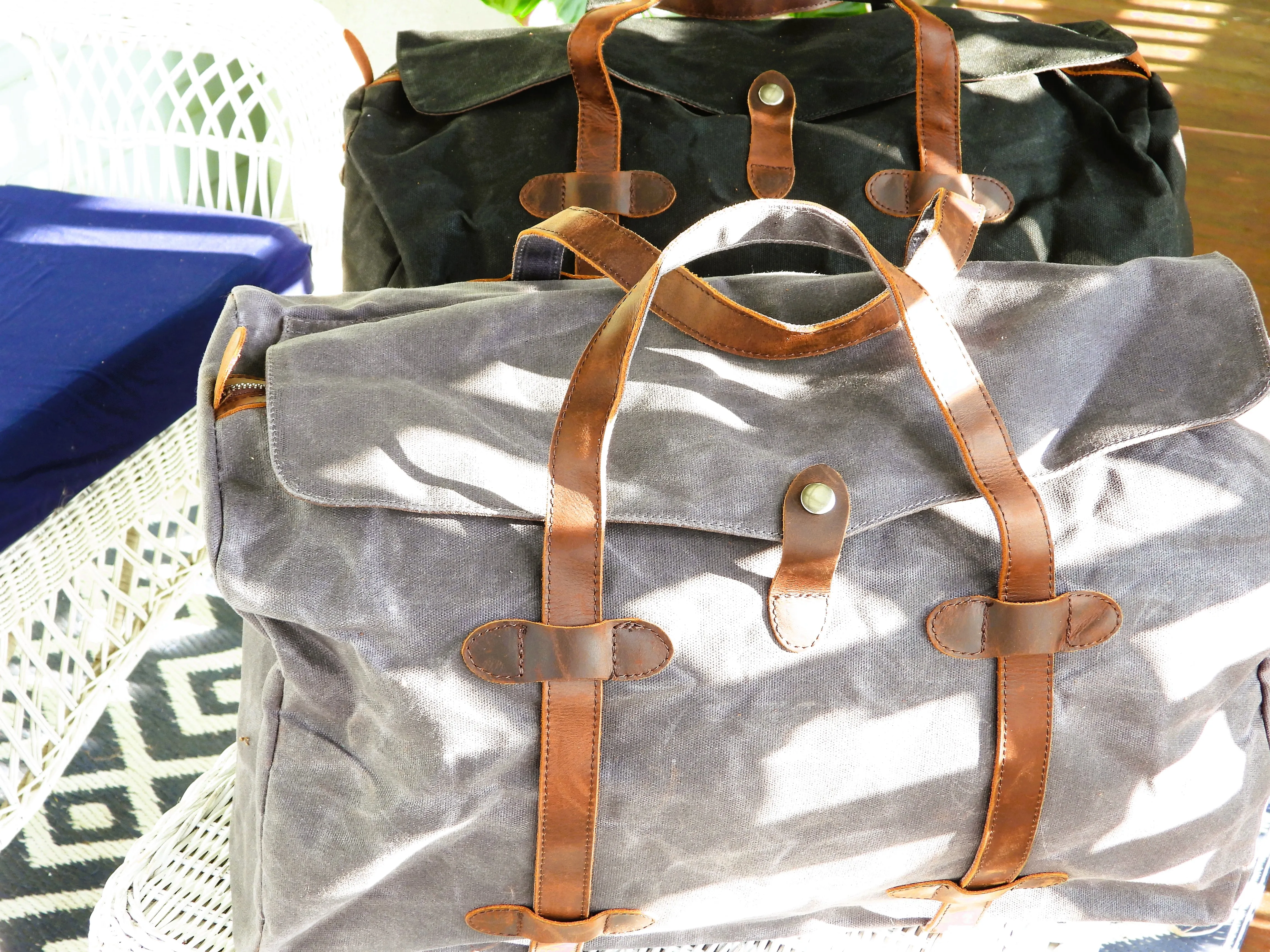 Vintage Style Duffle Bag - Waxed Canvas & Leather