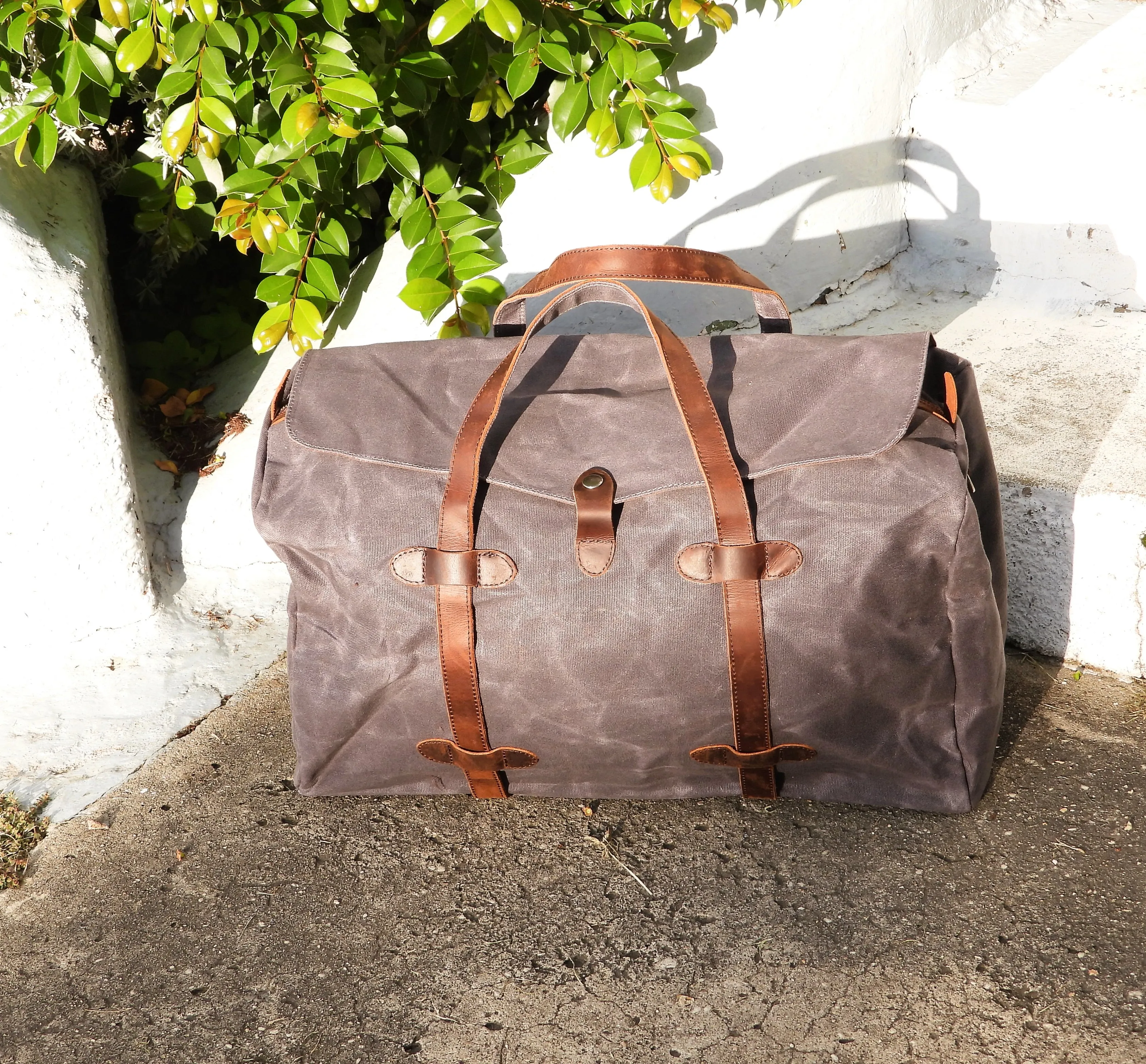 Vintage Style Duffle Bag - Waxed Canvas & Leather