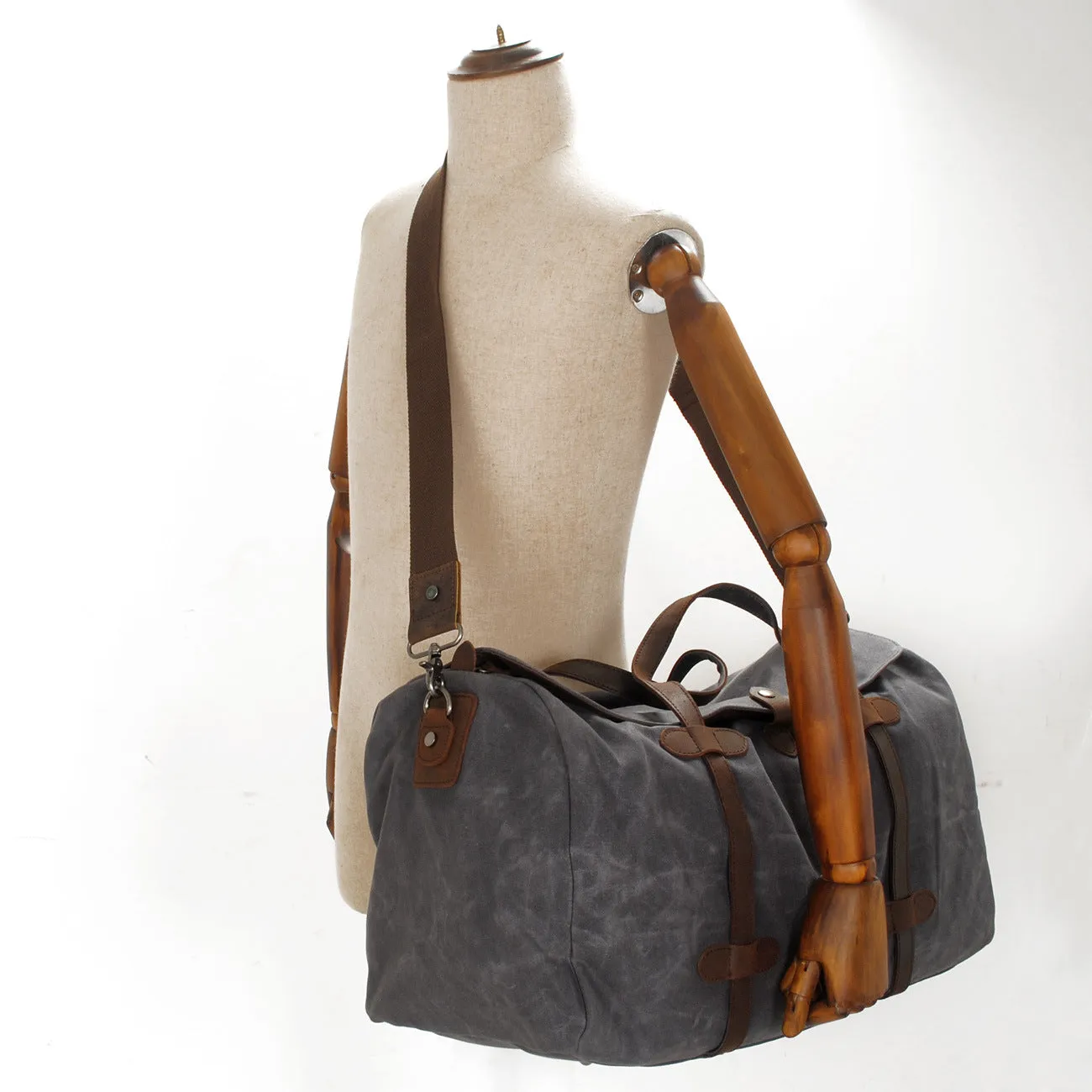 Vintage Style Duffle Bag - Waxed Canvas & Leather
