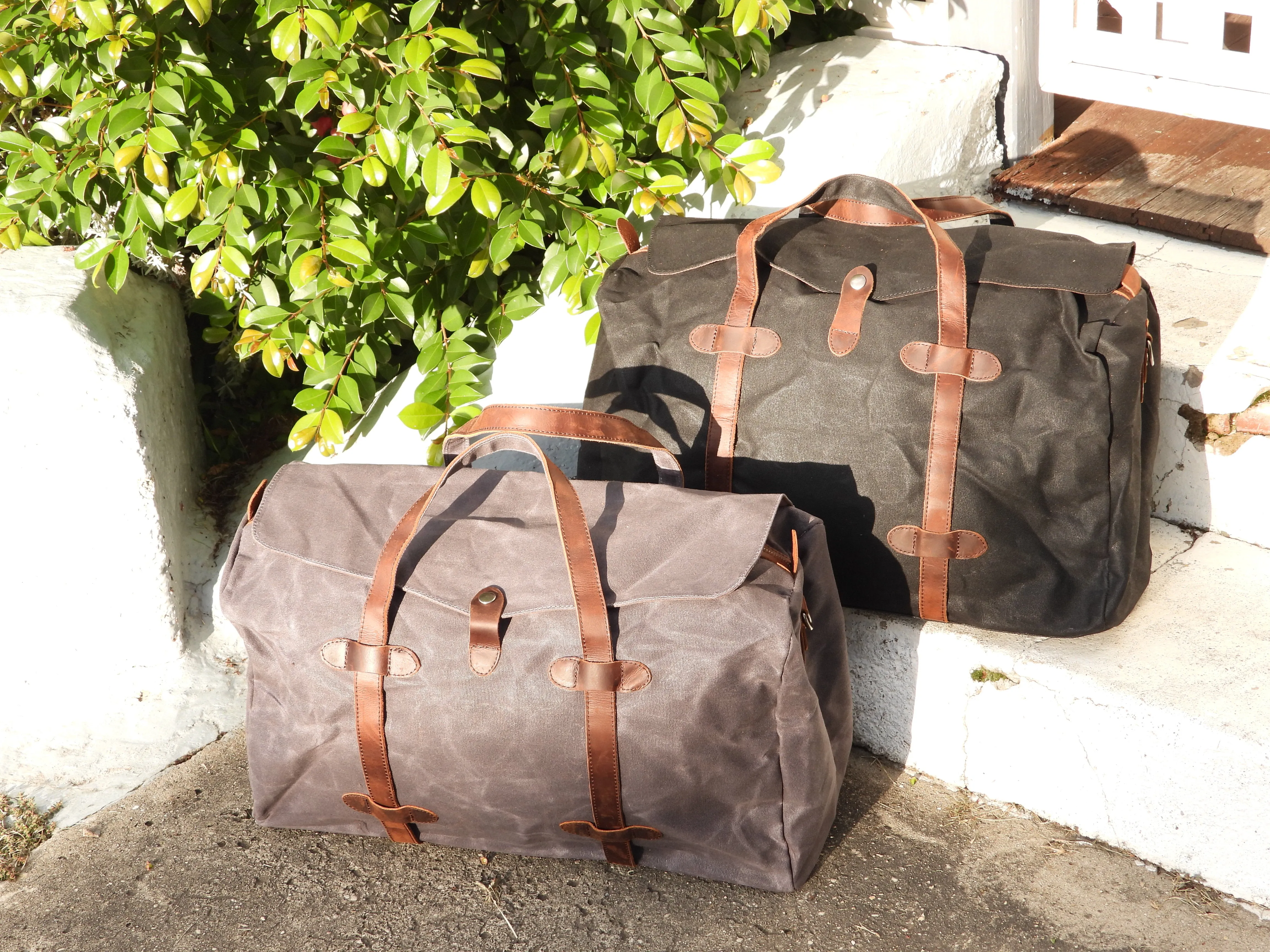 Vintage Style Duffle Bag - Waxed Canvas & Leather