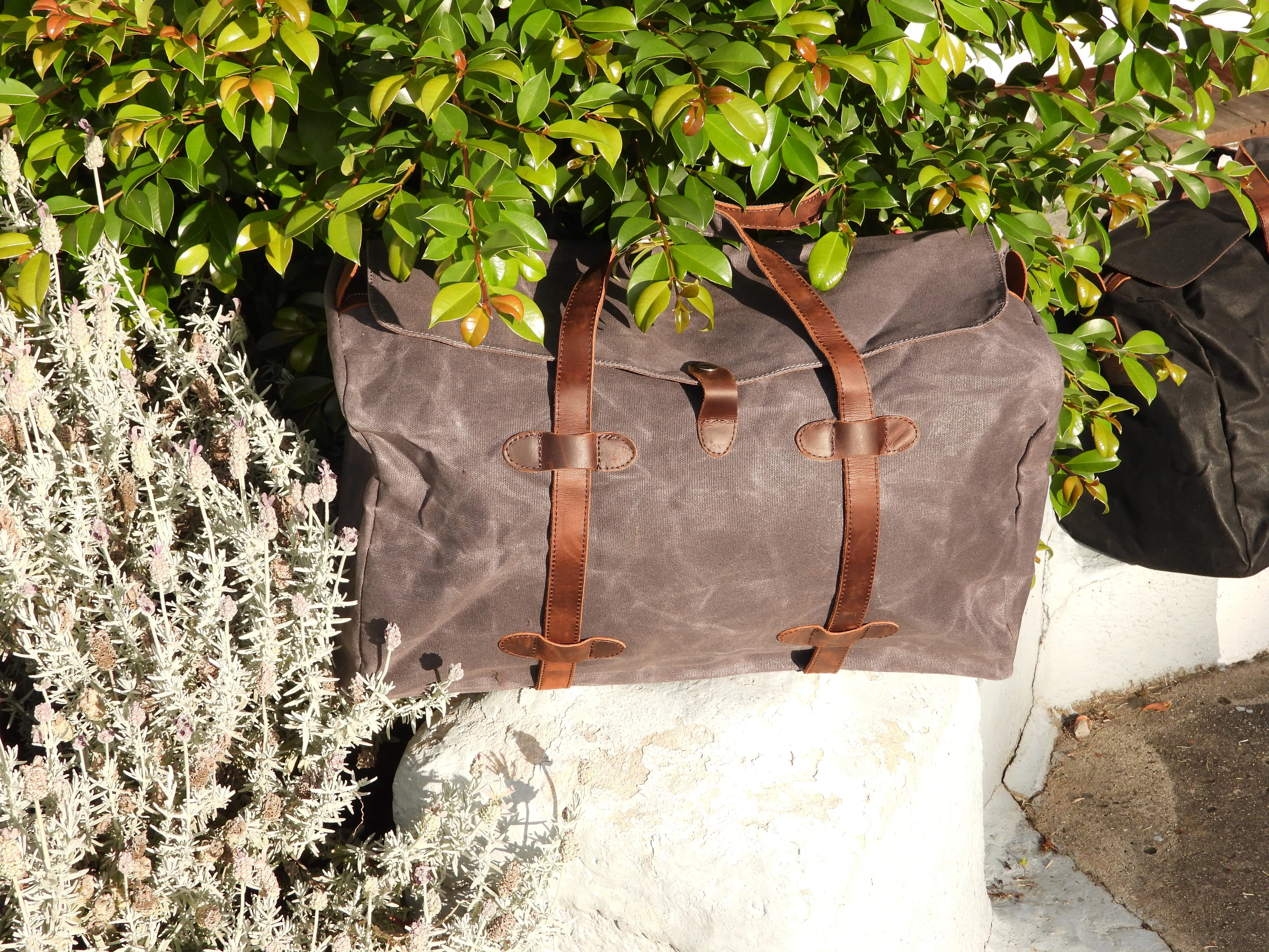 Vintage Style Duffle Bag - Waxed Canvas & Leather