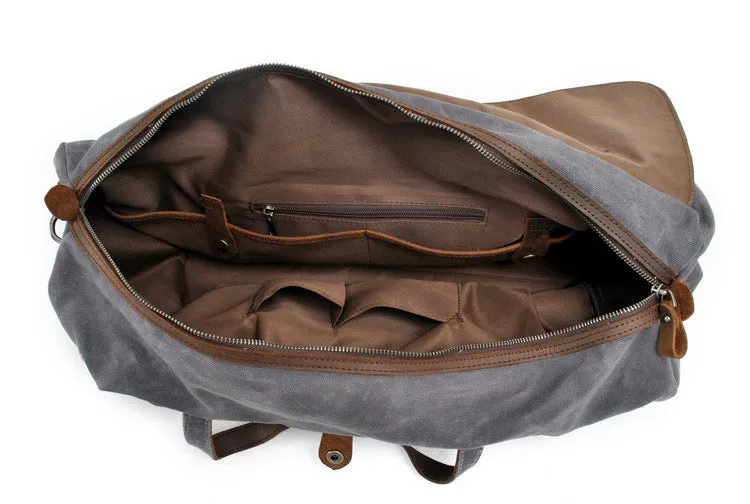 Vintage Style Duffle Bag - Waxed Canvas & Leather