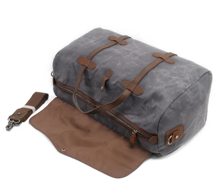 Vintage Style Duffle Bag - Waxed Canvas & Leather