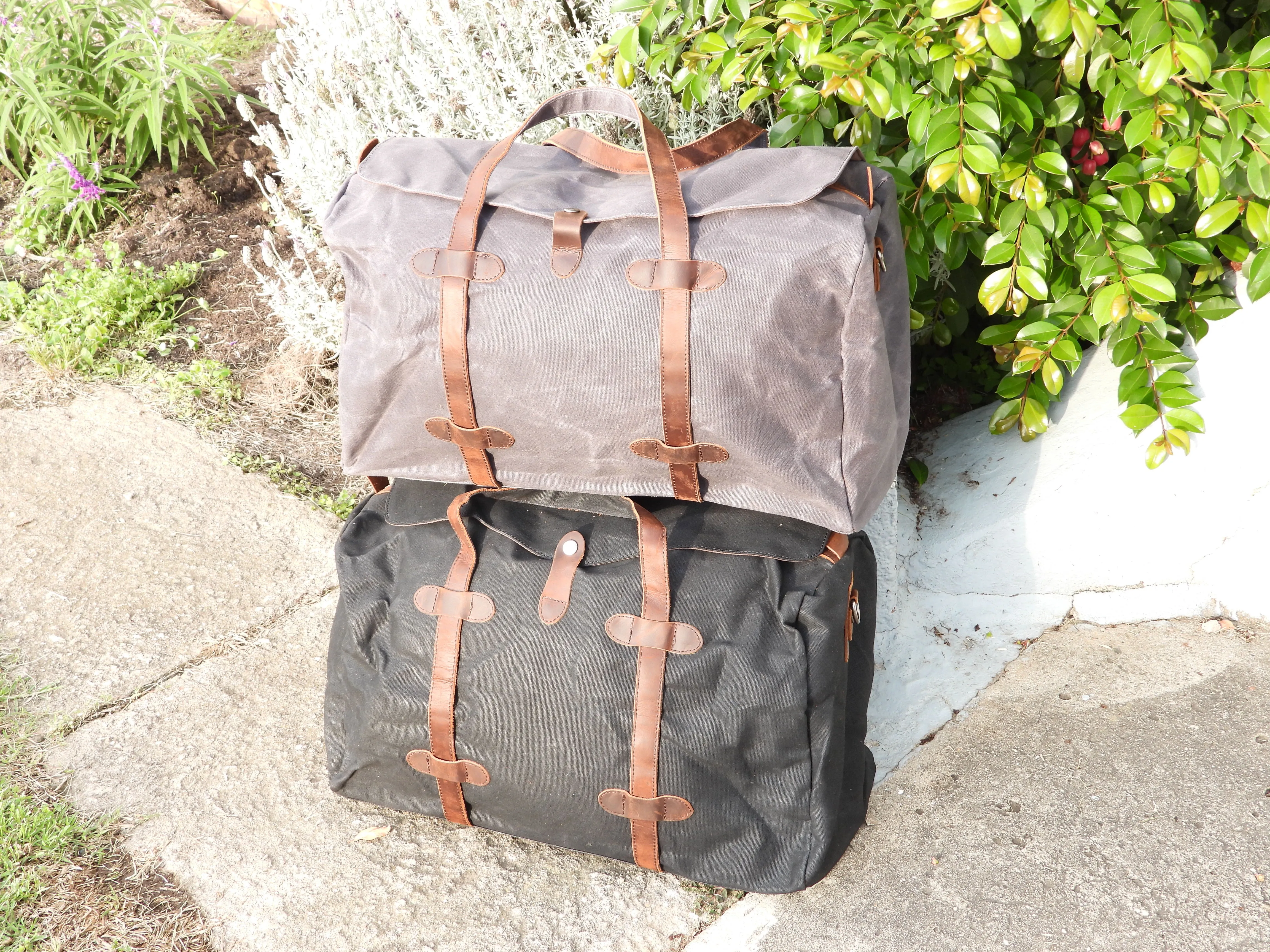 Vintage Style Duffle Bag - Waxed Canvas & Leather