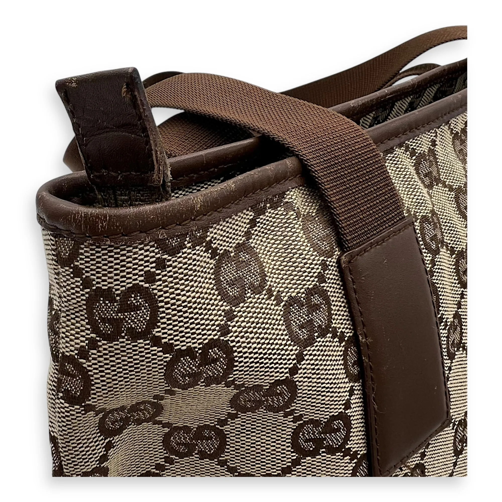 Vintage Tote Bag Brown in Coated Canvas, Silver hardware