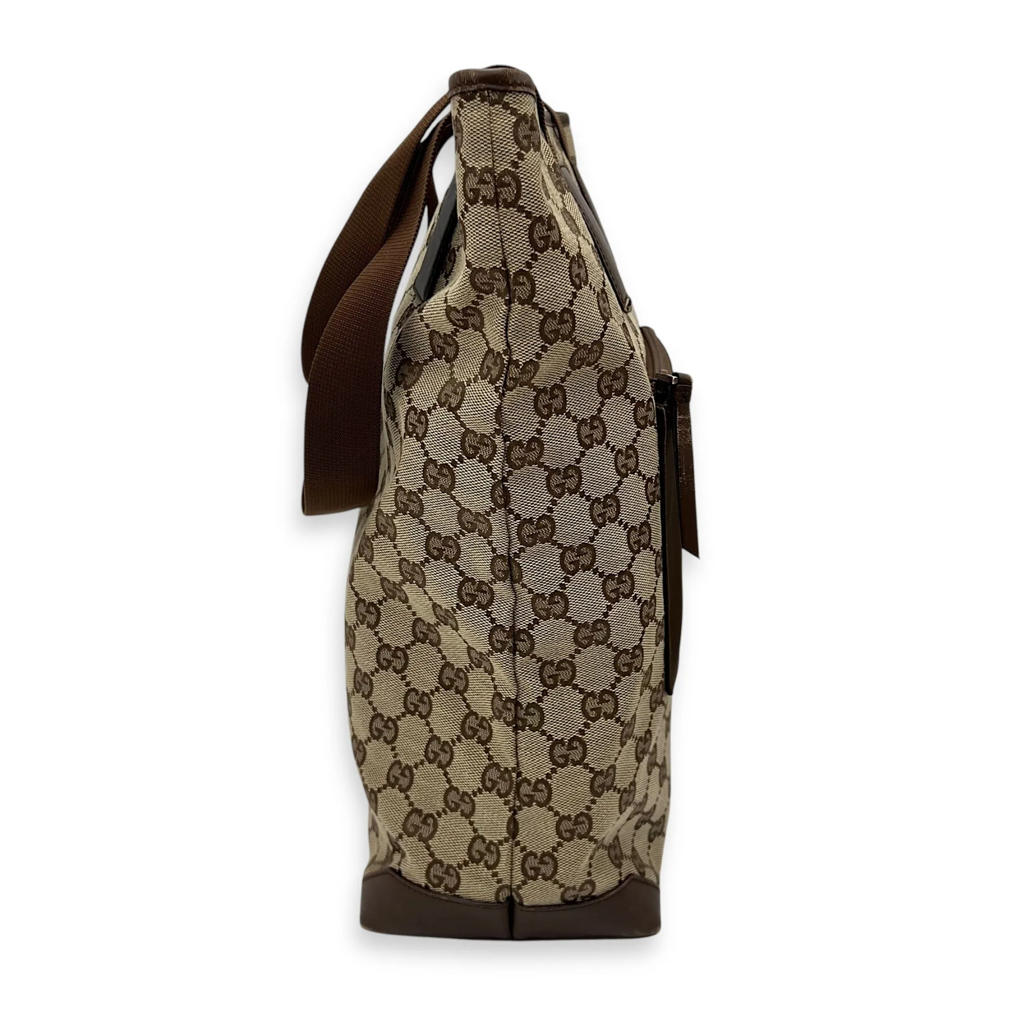 Vintage Tote Bag Brown in Coated Canvas, Silver hardware
