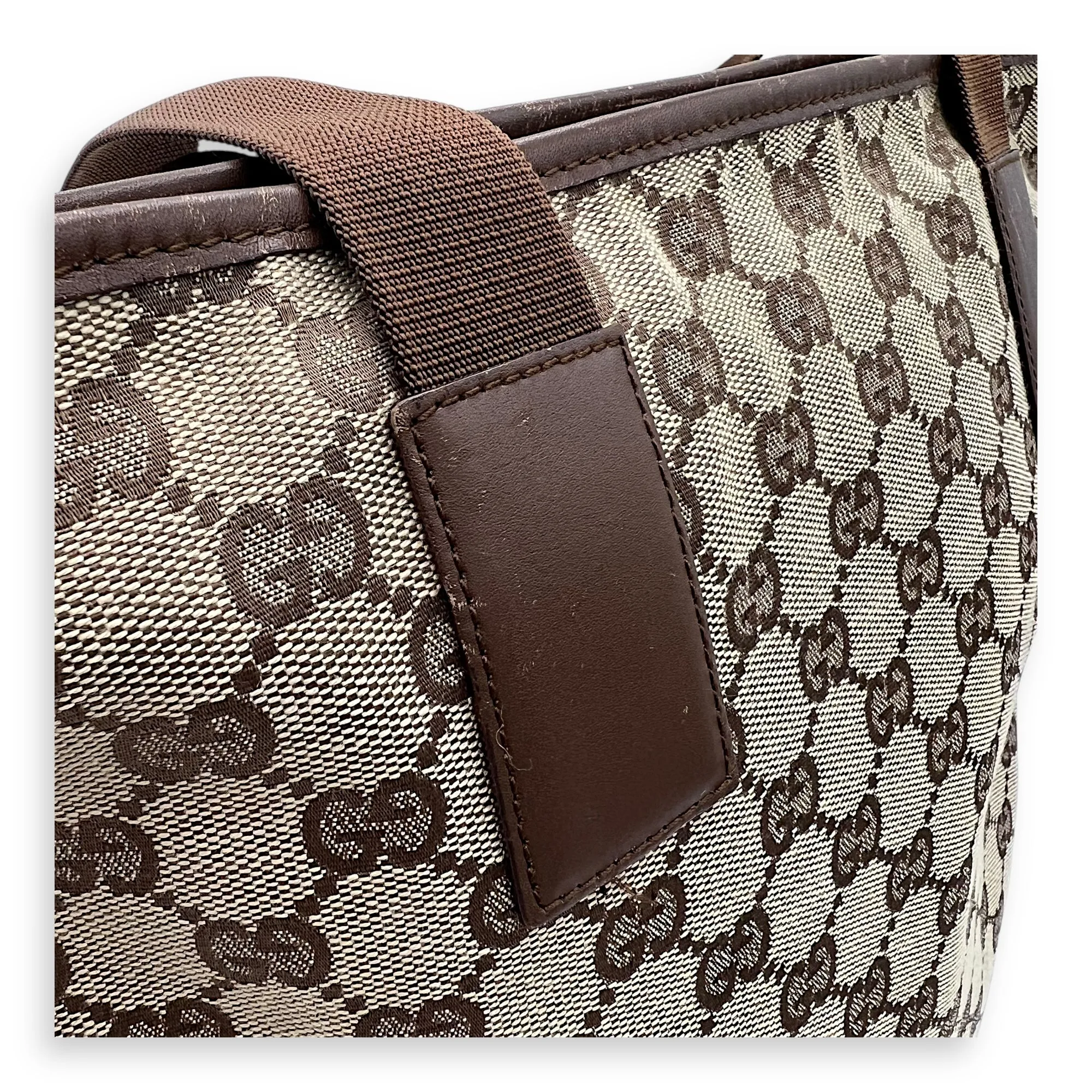 Vintage Tote Bag Brown in Coated Canvas, Silver hardware