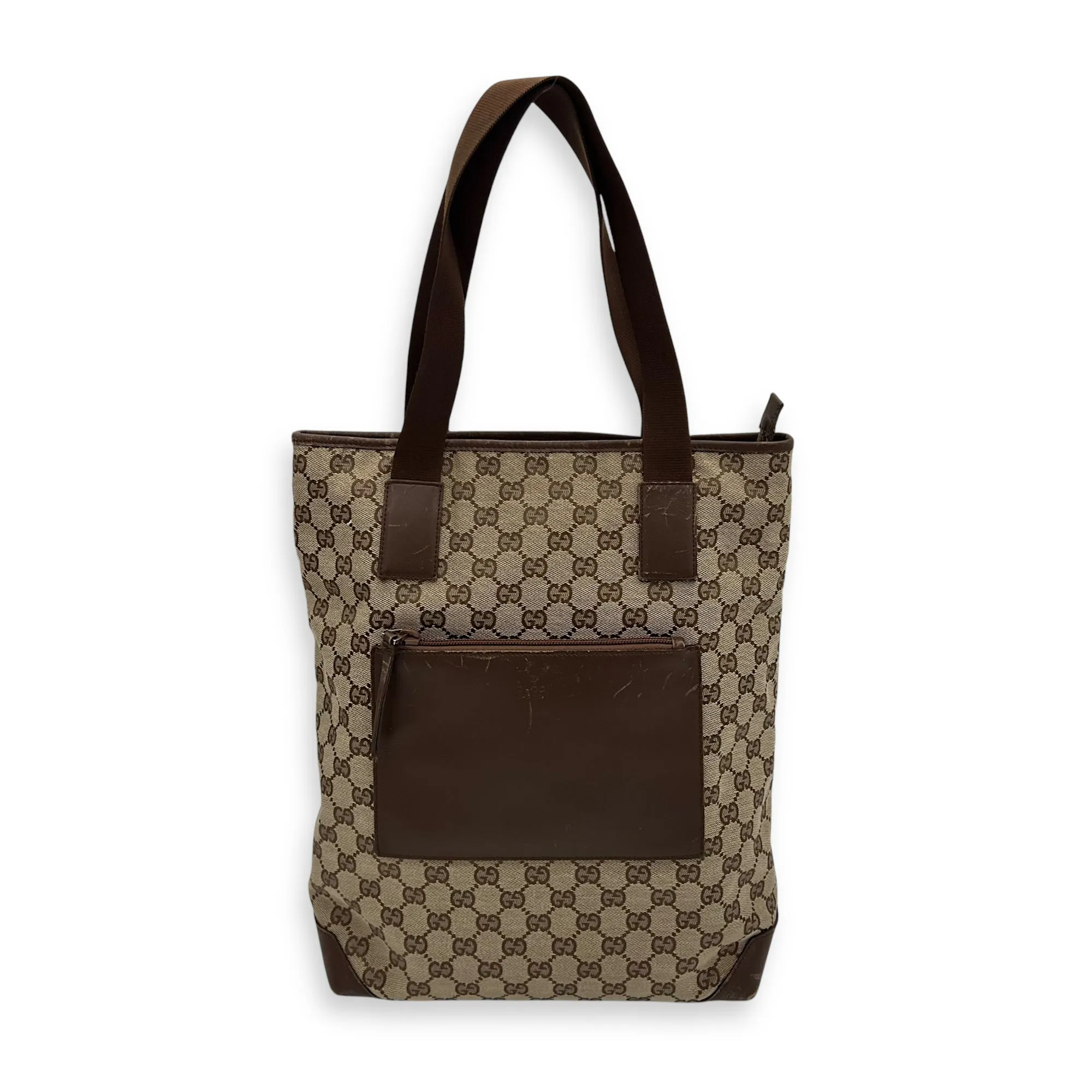 Vintage Tote Bag Brown in Coated Canvas, Silver hardware