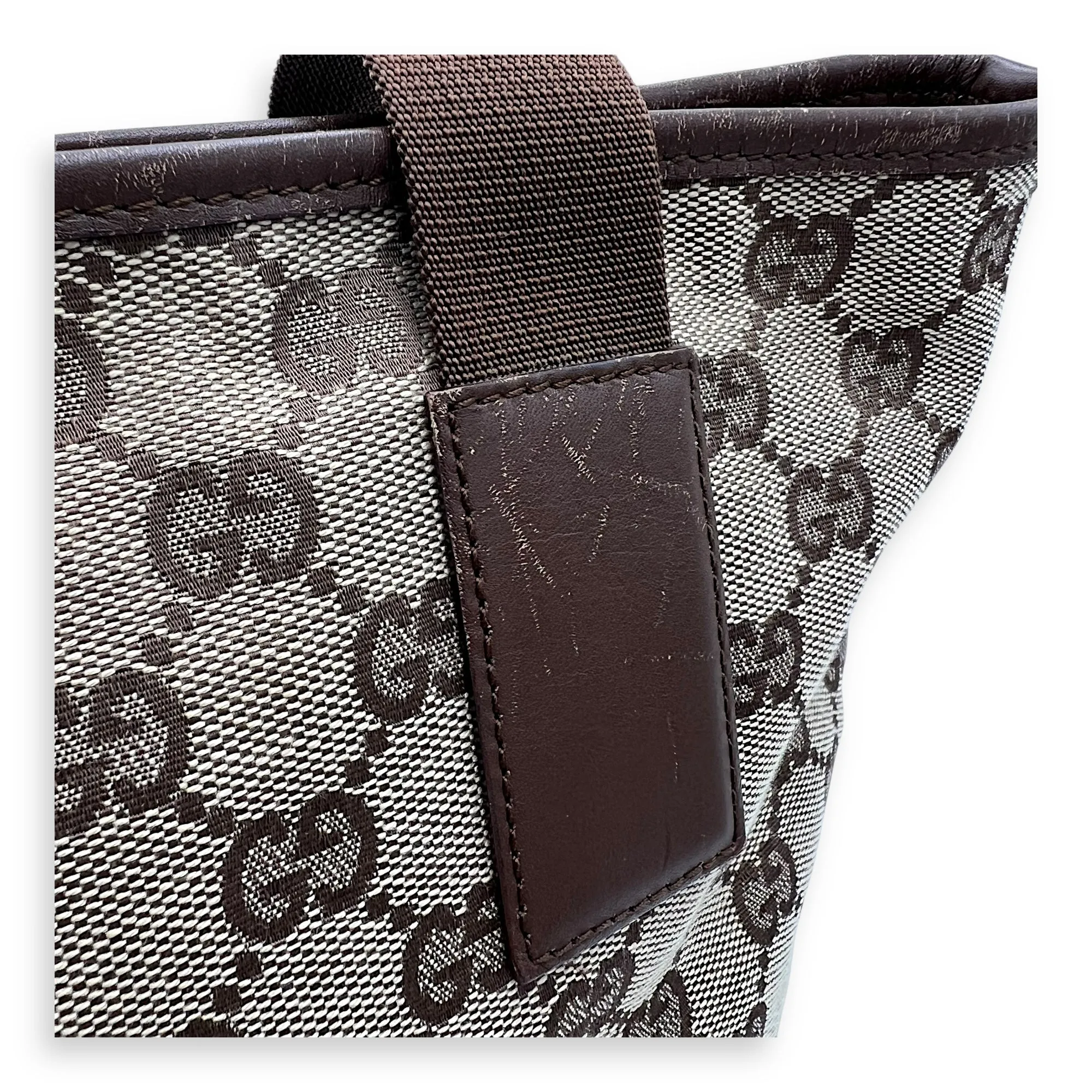 Vintage Tote Bag Brown in Coated Canvas, Silver hardware