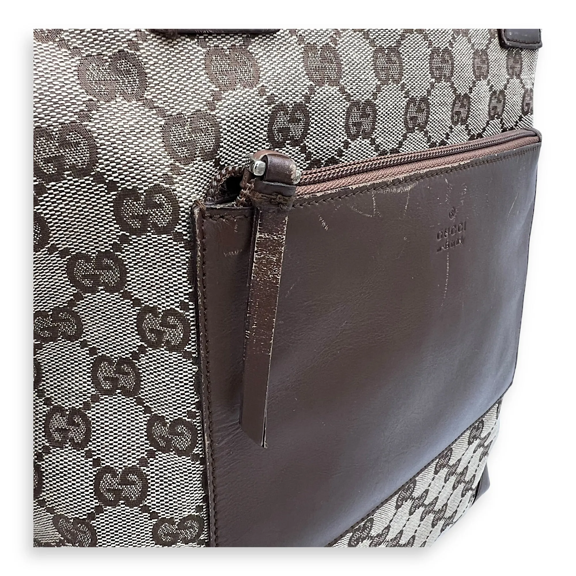 Vintage Tote Bag Brown in Coated Canvas, Silver hardware