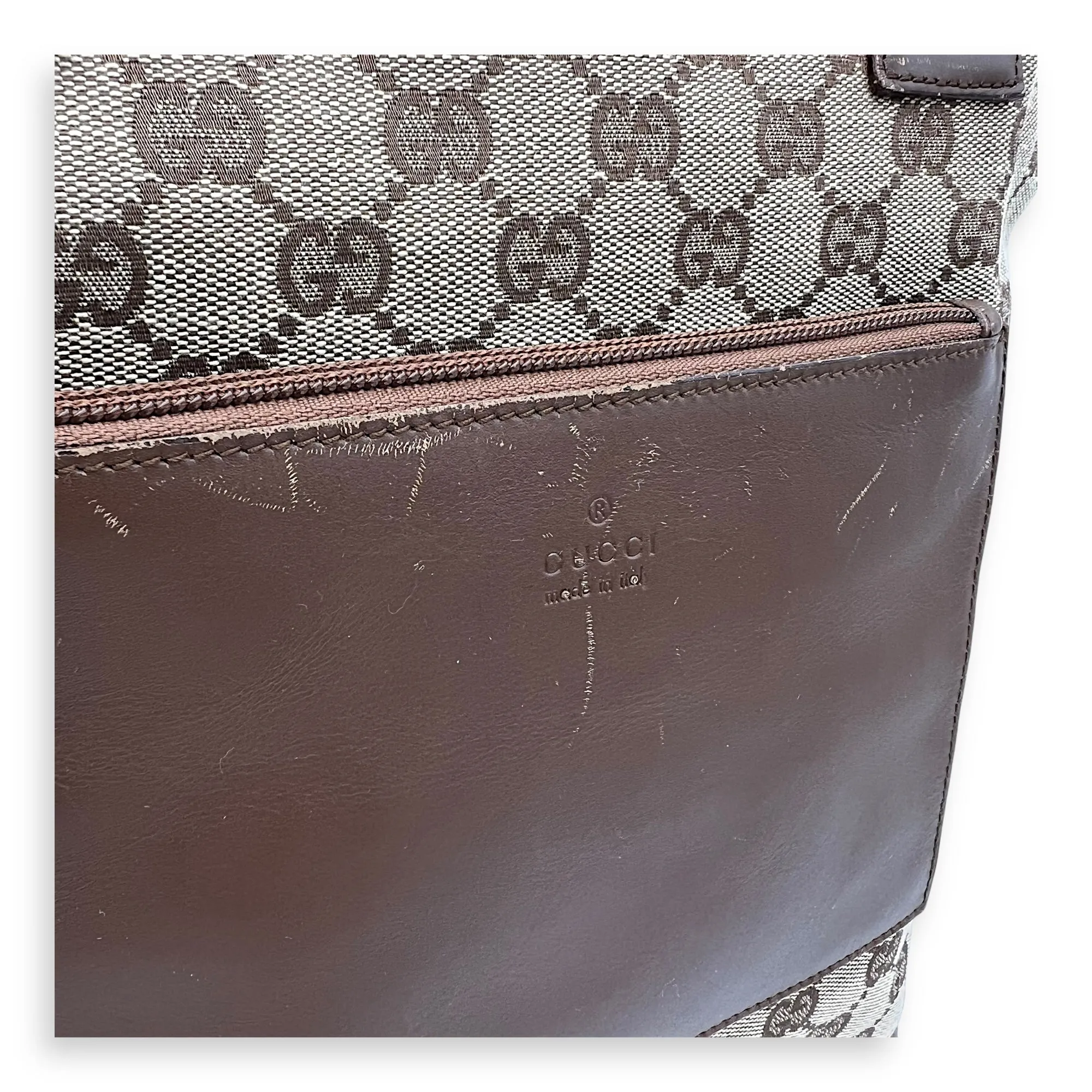 Vintage Tote Bag Brown in Coated Canvas, Silver hardware