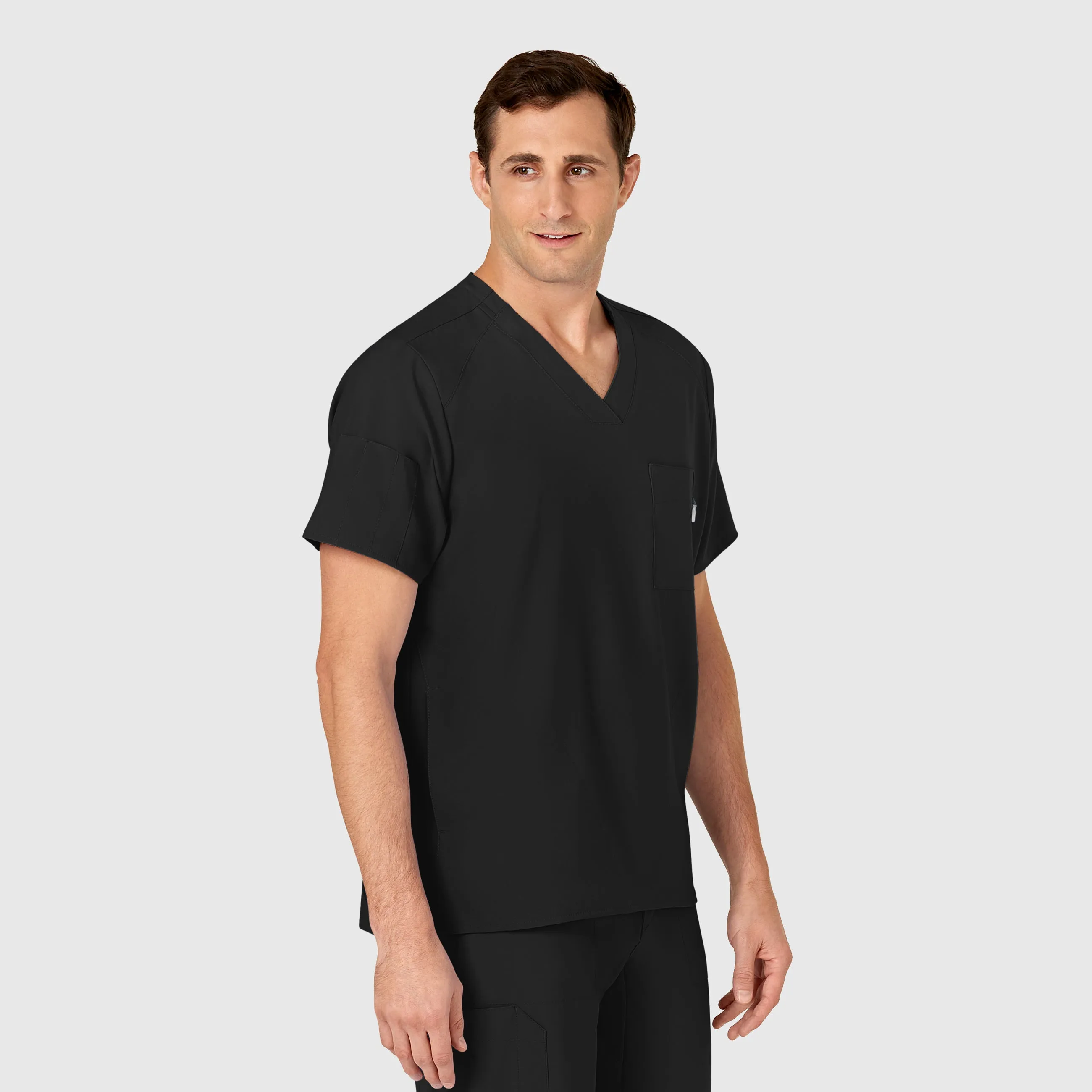 W123 6355 Men's V-Neck Scrub Top Black