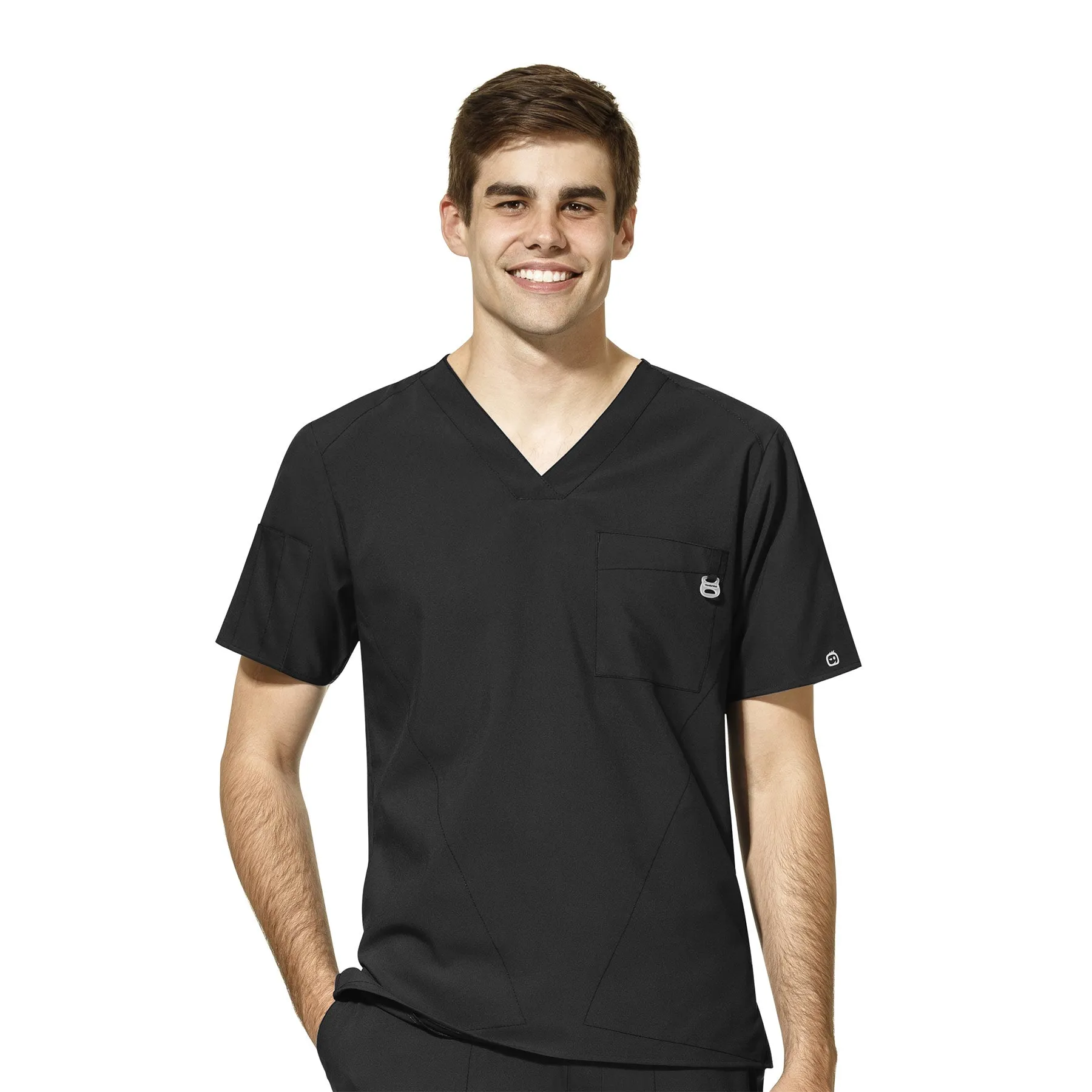 W123 6355 Men's V-Neck Scrub Top Black