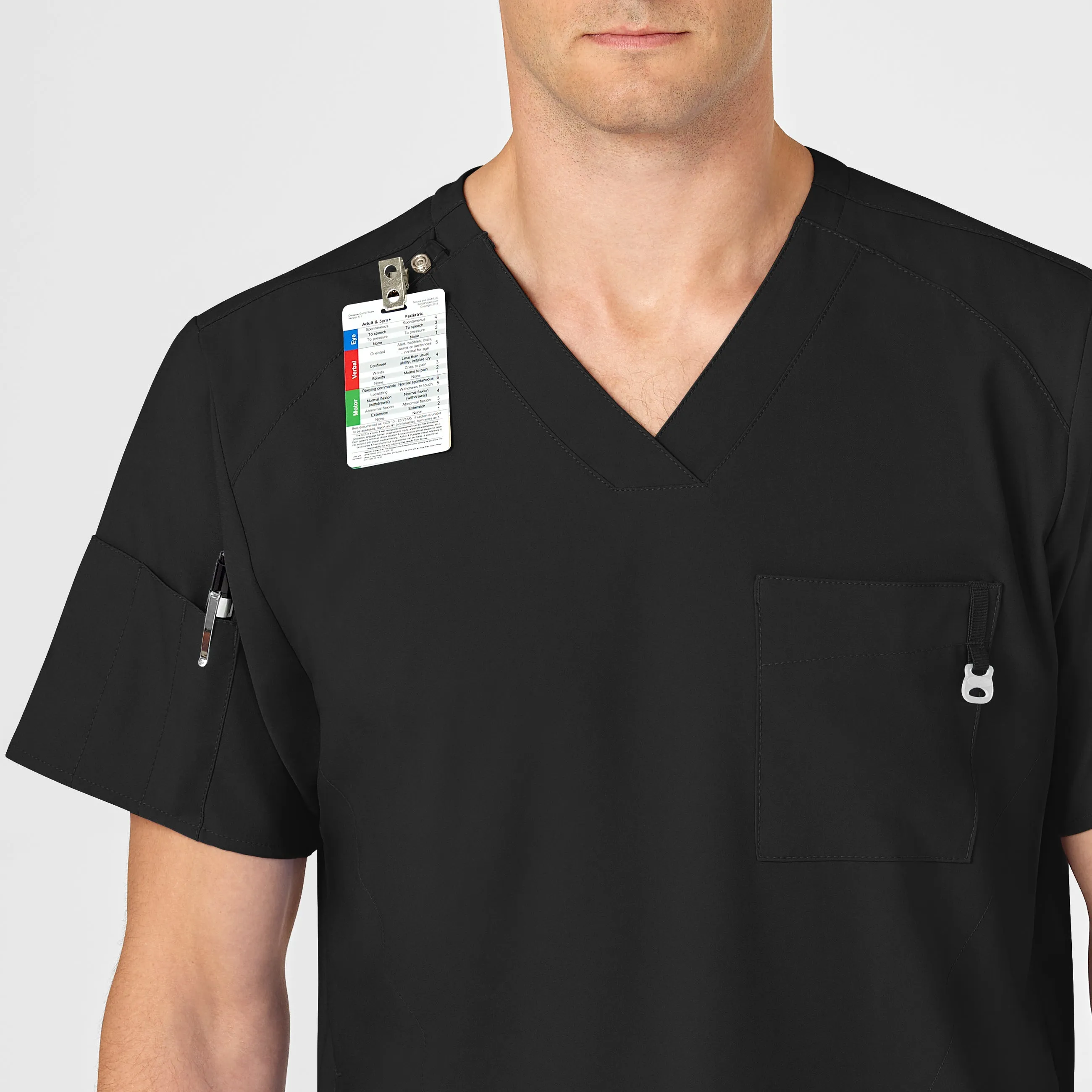 W123 6355 Men's V-Neck Scrub Top Black