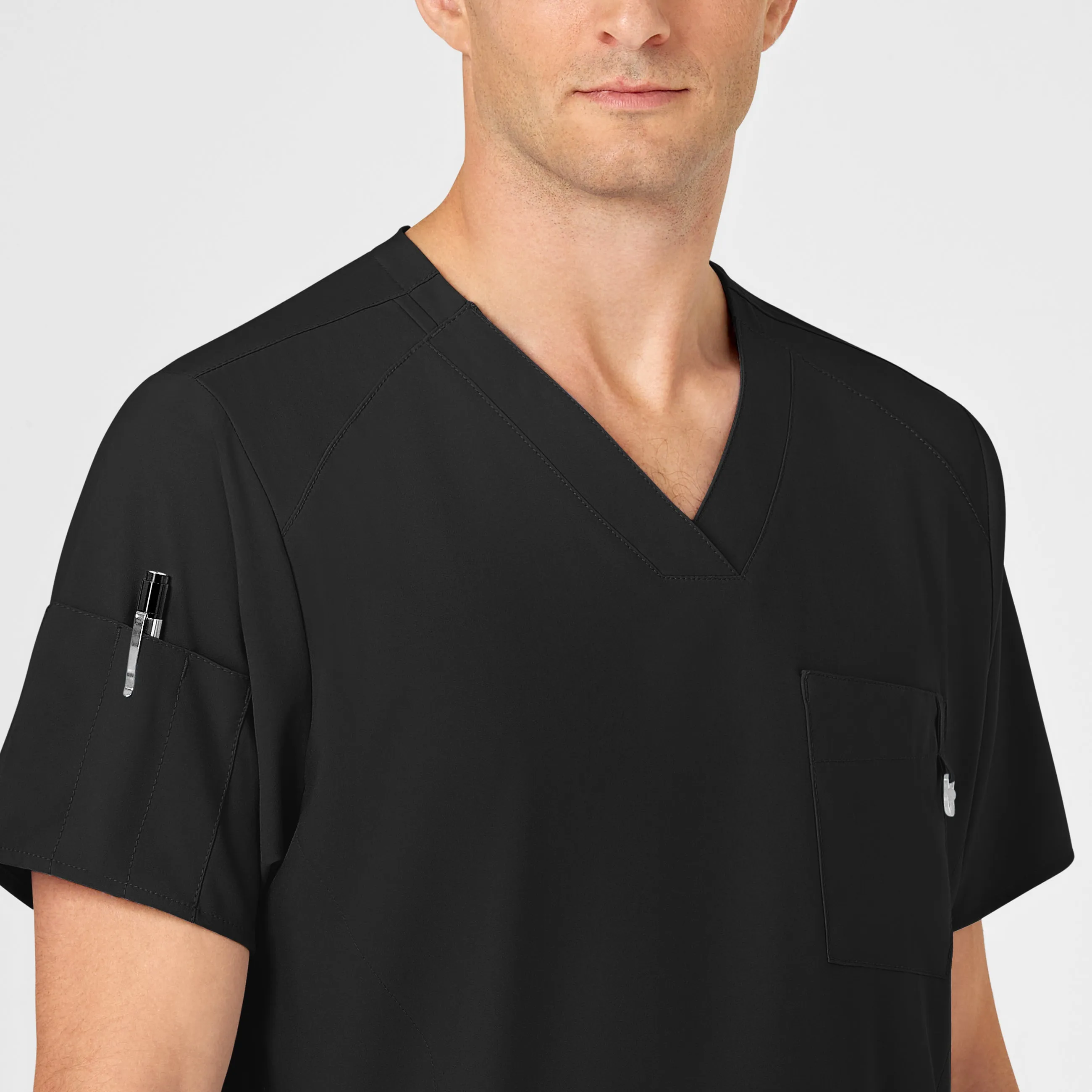 W123 6355 Men's V-Neck Scrub Top Black