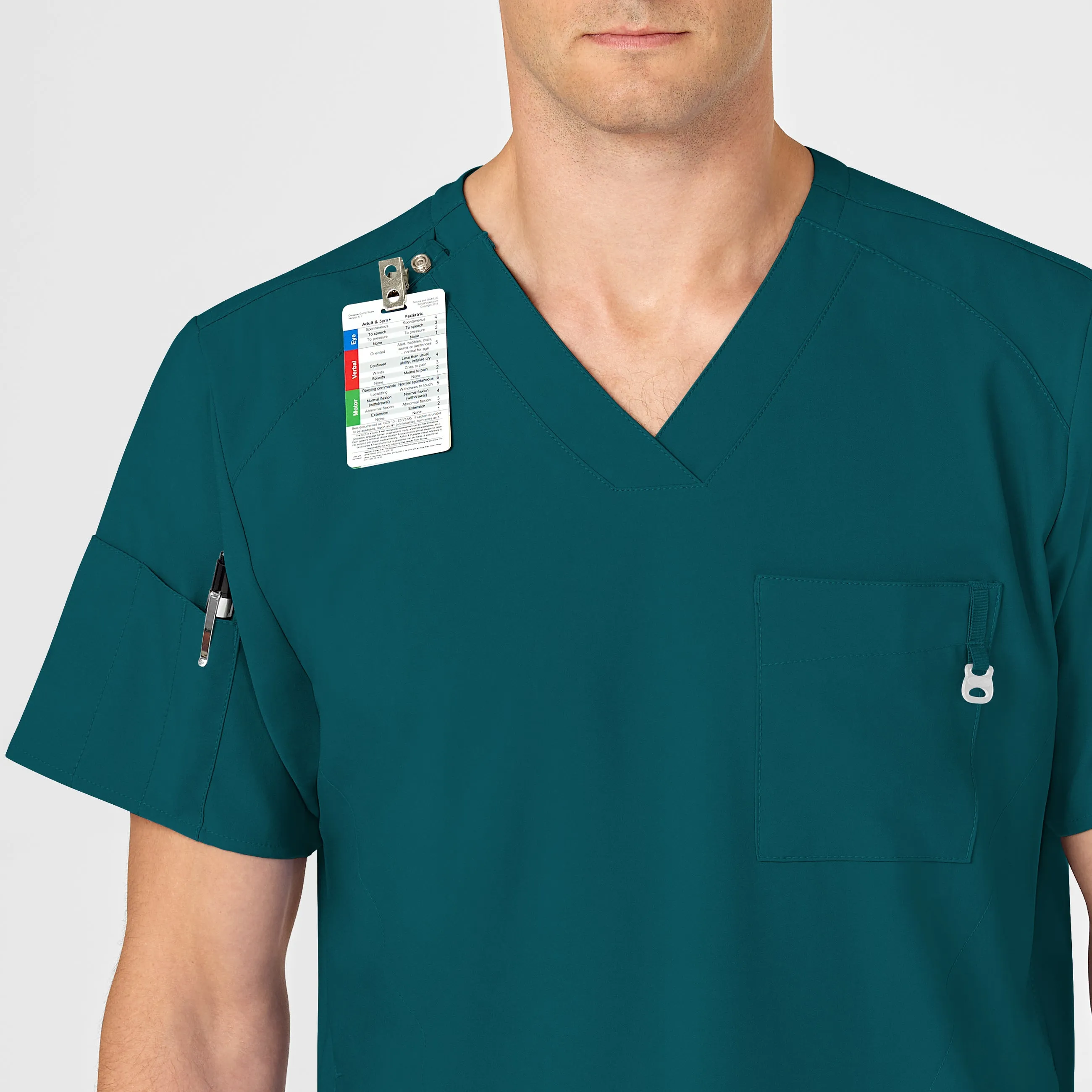 W123 6355 Men's V-Neck Scrub Top Caribbean Blue