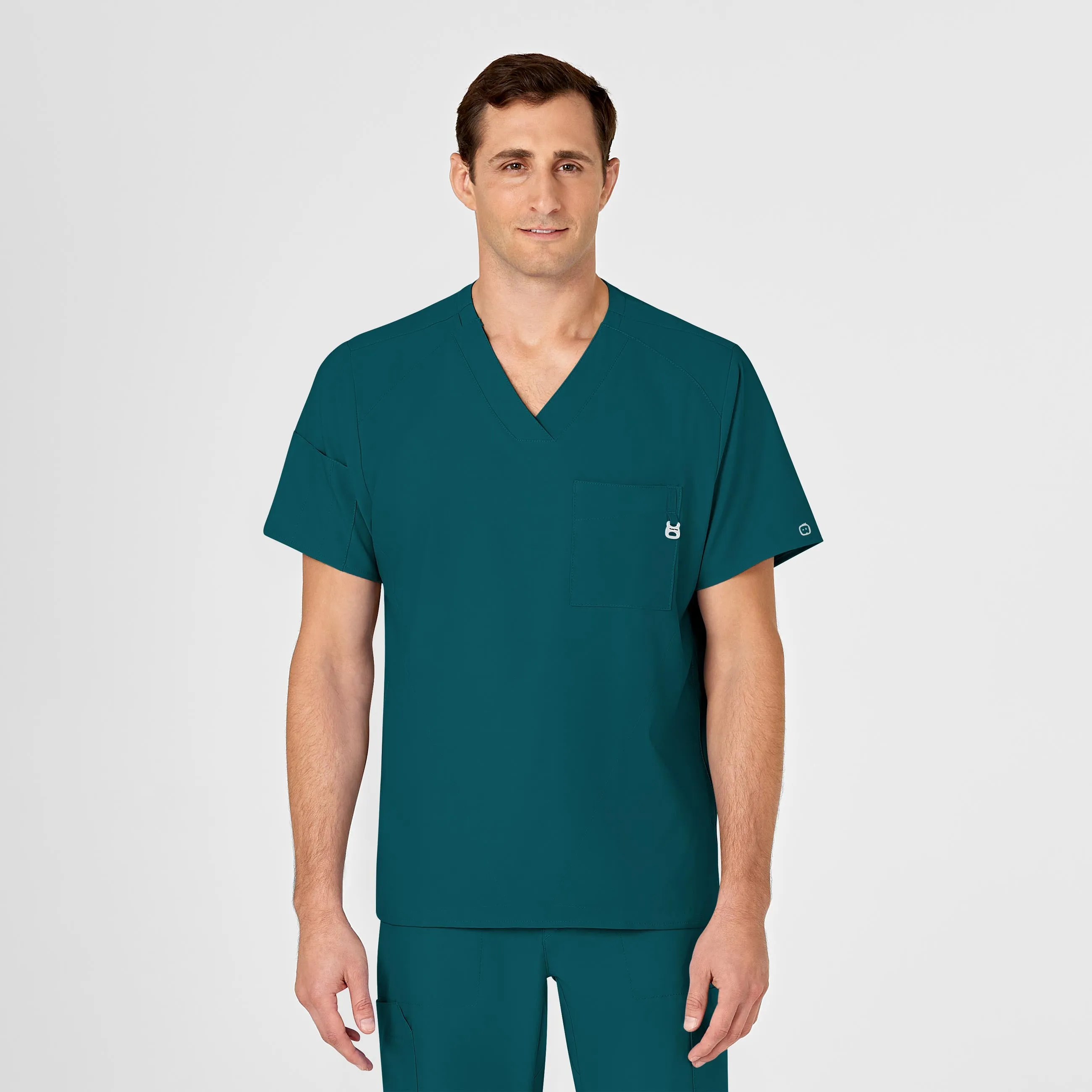 W123 6355 Men's V-Neck Scrub Top Caribbean Blue