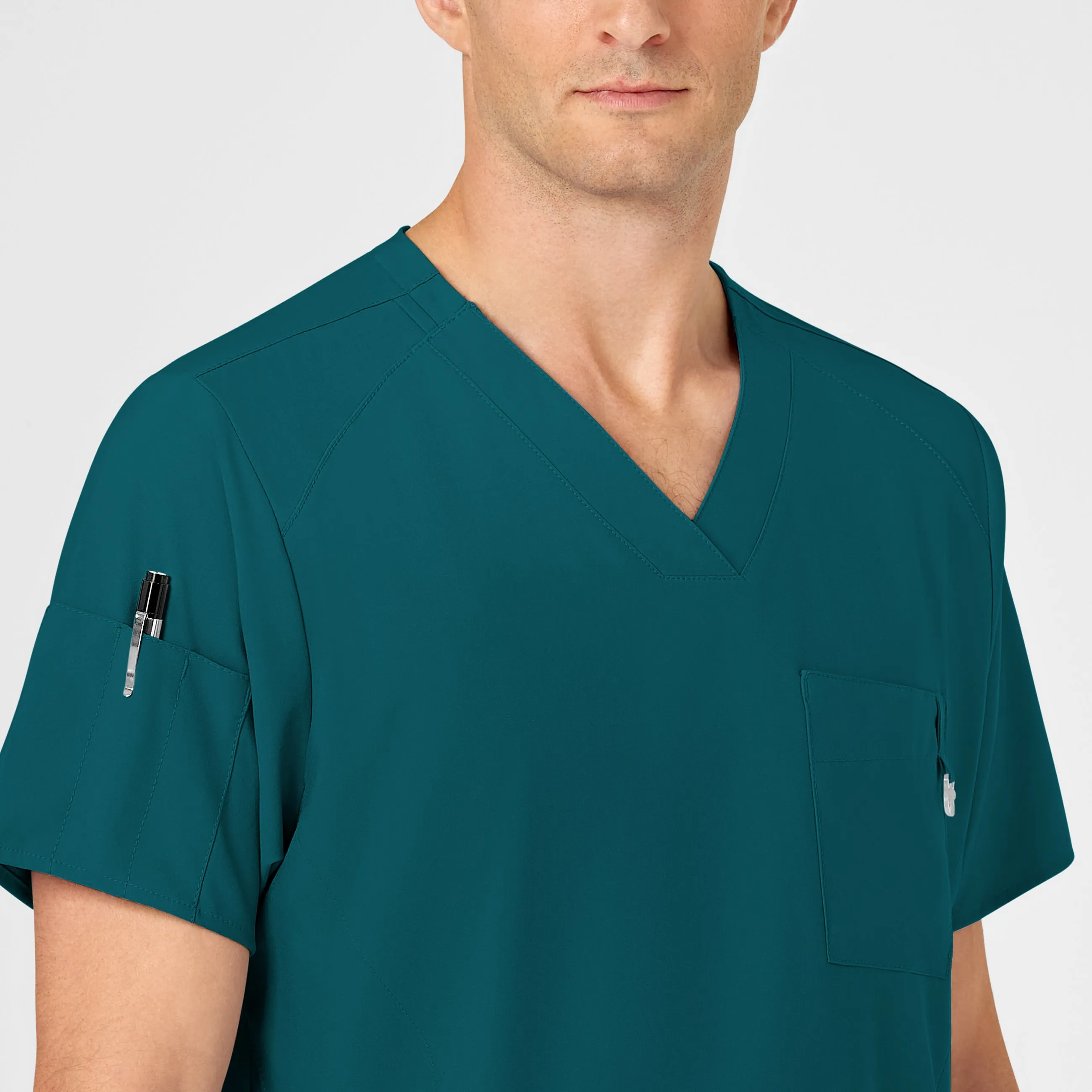 W123 6355 Men's V-Neck Scrub Top Caribbean Blue