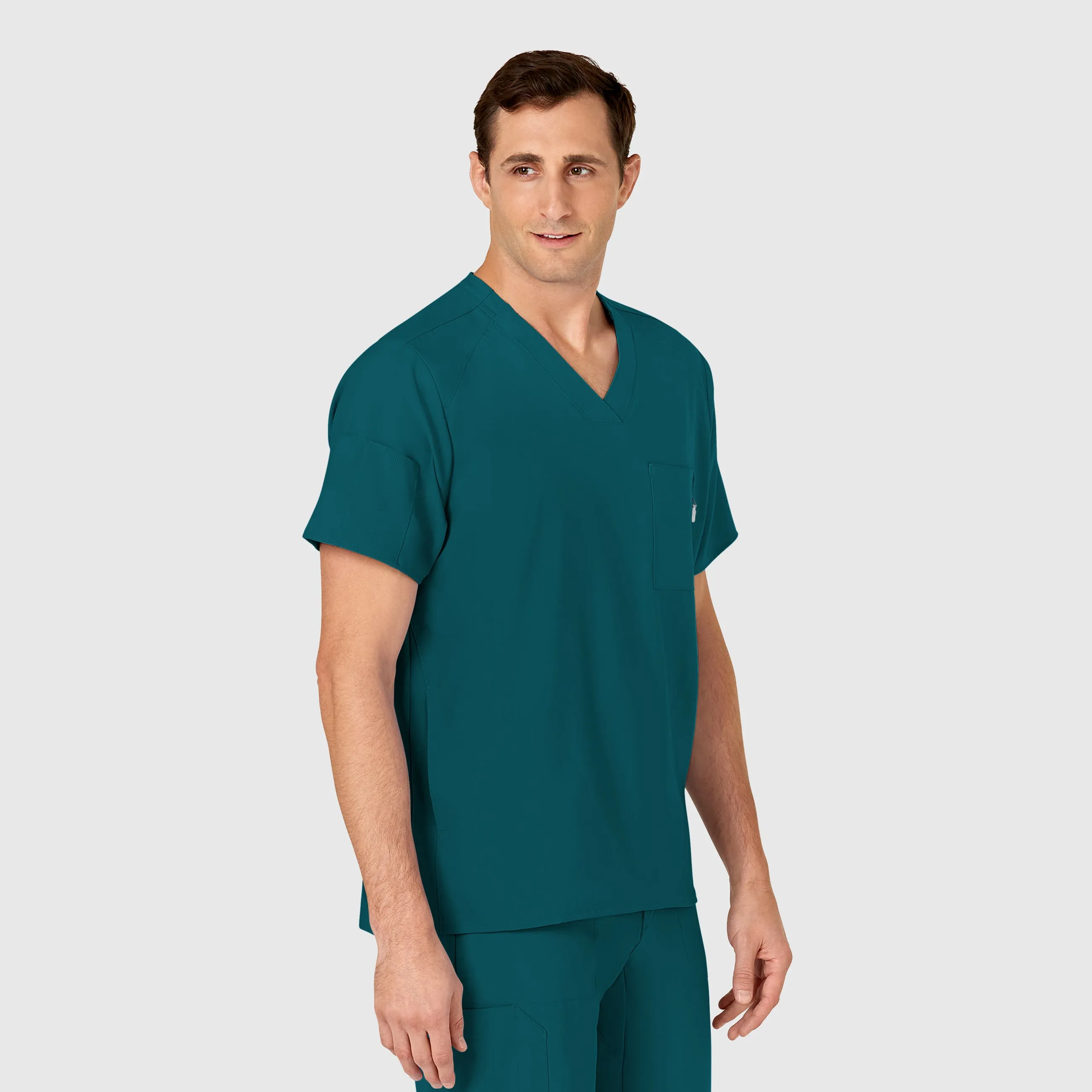W123 6355 Men's V-Neck Scrub Top Caribbean Blue