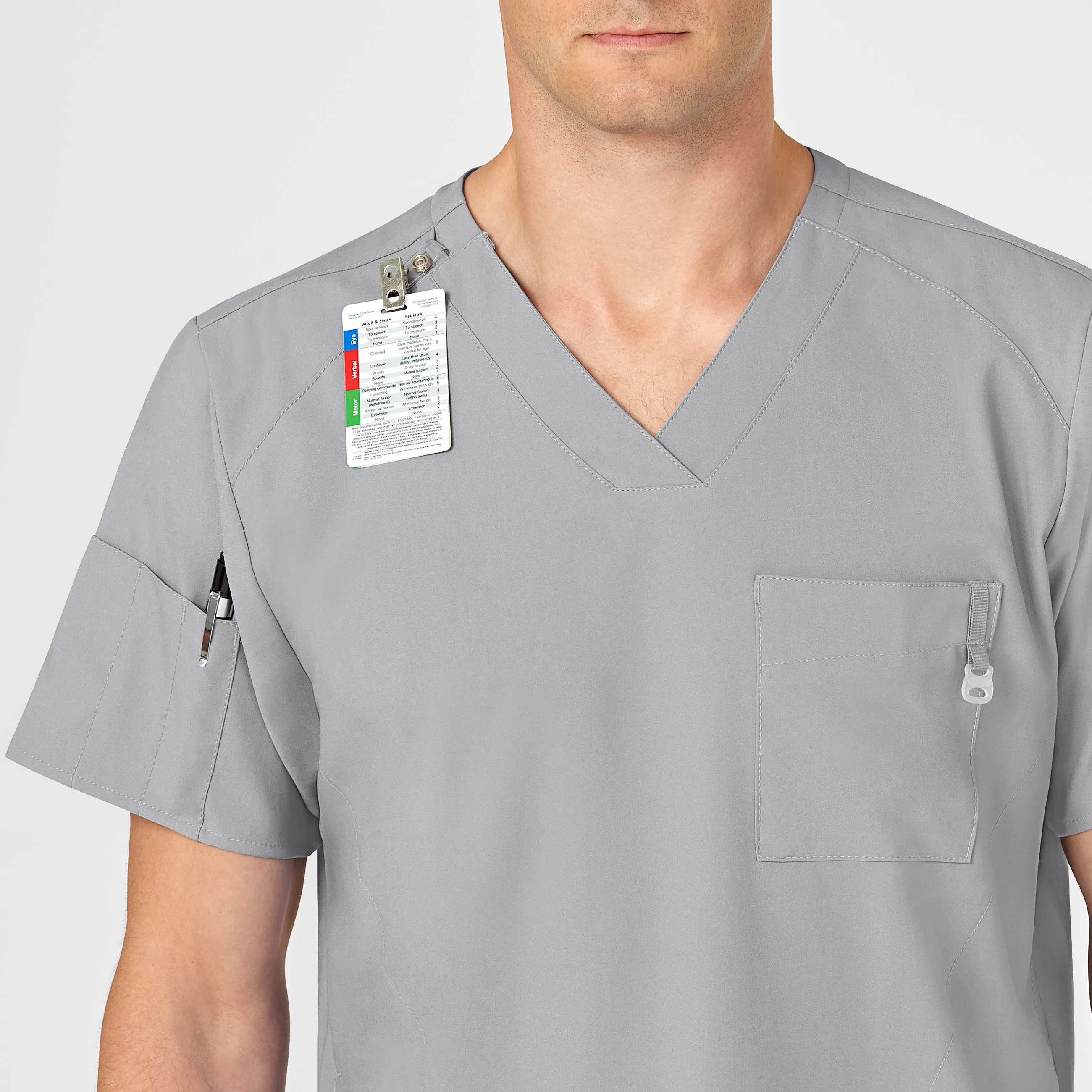 W123 6355 Men's V-Neck Scrub Top Grey